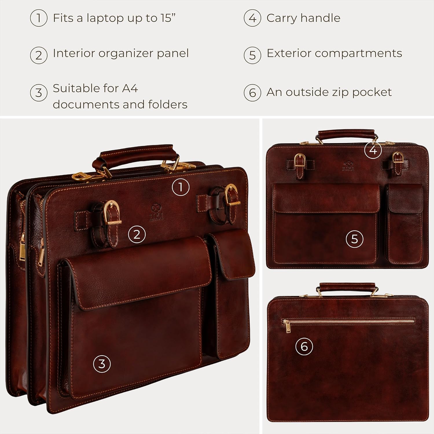 Time Resistance Leather Briefcase - Classy Bag for Men - Business and Vintage Briefcase Made in Italy