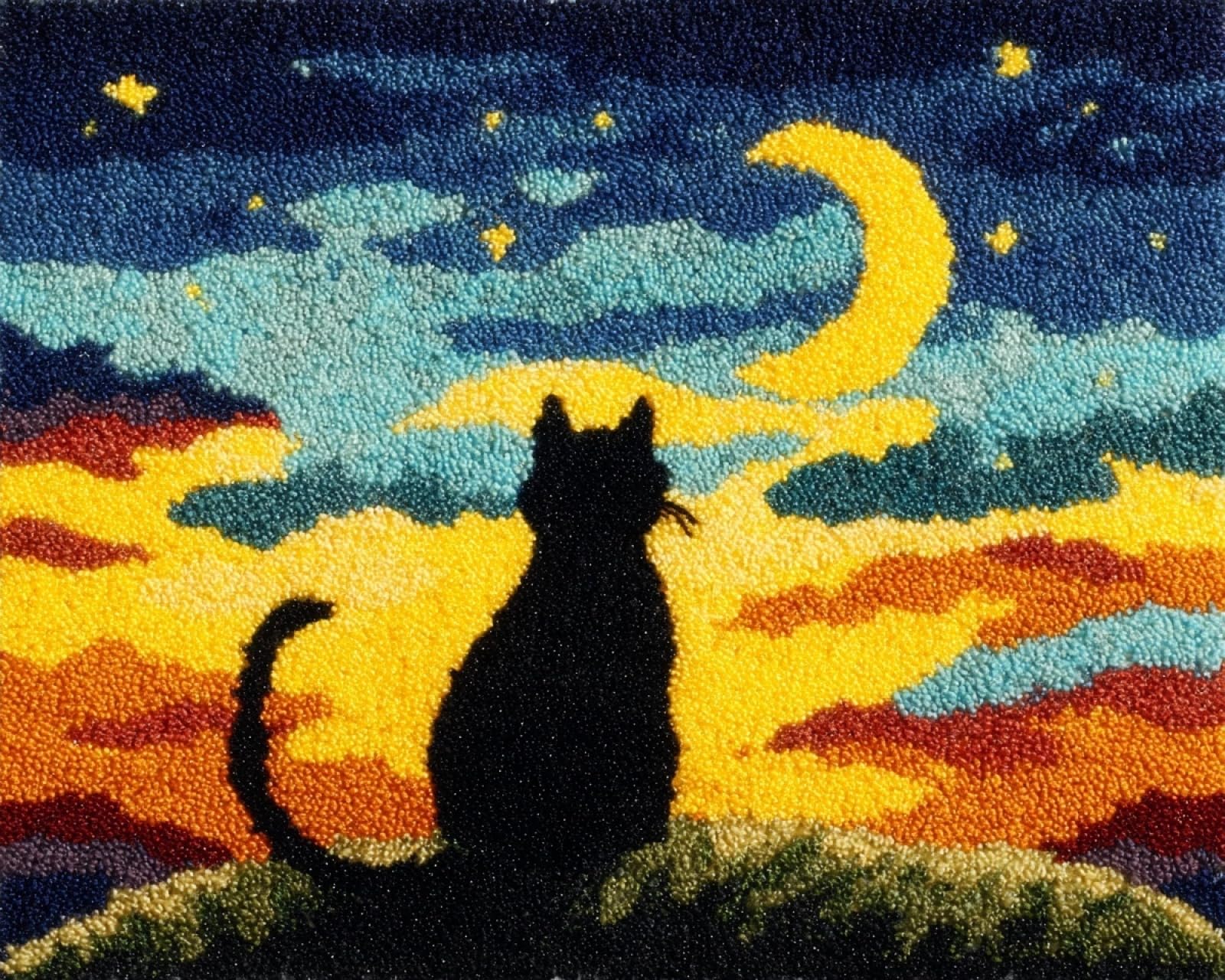Wallphantom Black Cat Under The Moon Latch Hook Craft Kits,