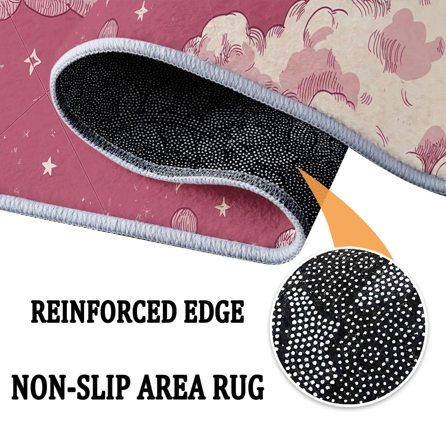 Teppich rutschfeste für Wohnzimmer Kinderzimmer, Zeichentrickfilm Sterne Tiere Pferde Deko Flanell Antirutsch Carpet Rosa Waschbarer Innenbereich Teppich 100 x 150 cm für Wohnzimmer Büro