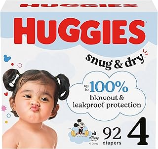 Huggies Size 4 Diapers, Snug & Dry Baby Diapers, Size 4 (22-37 lbs), 92 Count, Packaging May Vary