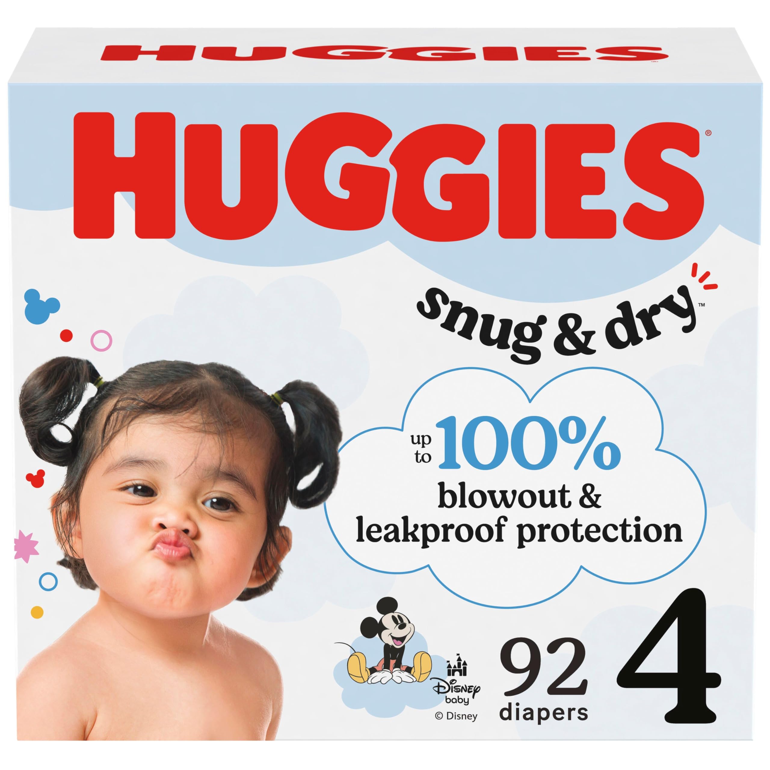 A close-up view of a Huggies Snug & Dry Size 4 diaper, highlighting its absorbent layer and elasticized waistband.