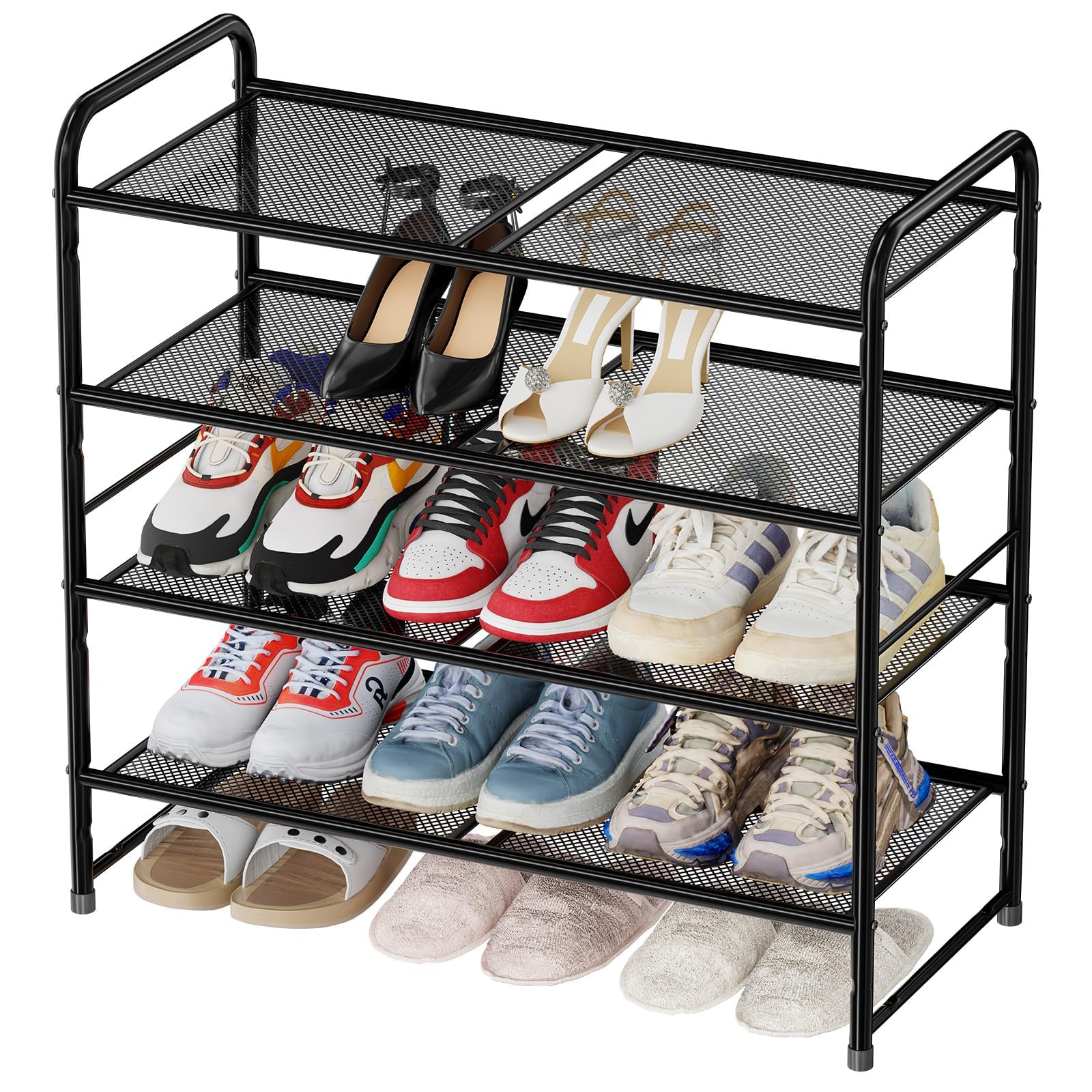 Heavy Duty Mesh Shoe Rack 4 Tier, Closet Metal Shoe Organizer for Entryway, 15-20 Pairs of Shoes, Stackable, Black
