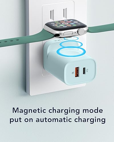 Miniatura 7 de VRURC Cargador de reloj Apple Watch, cargador magnético inalámbrico portátil para iWatch, PD 20W 3 en 1, bloque de carga rápida para iWatch