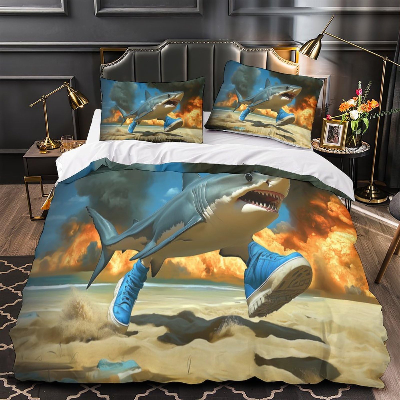Housse de couette microfibre SkullFloralArt lit super king 260x220 parure de lit imprimé 3D