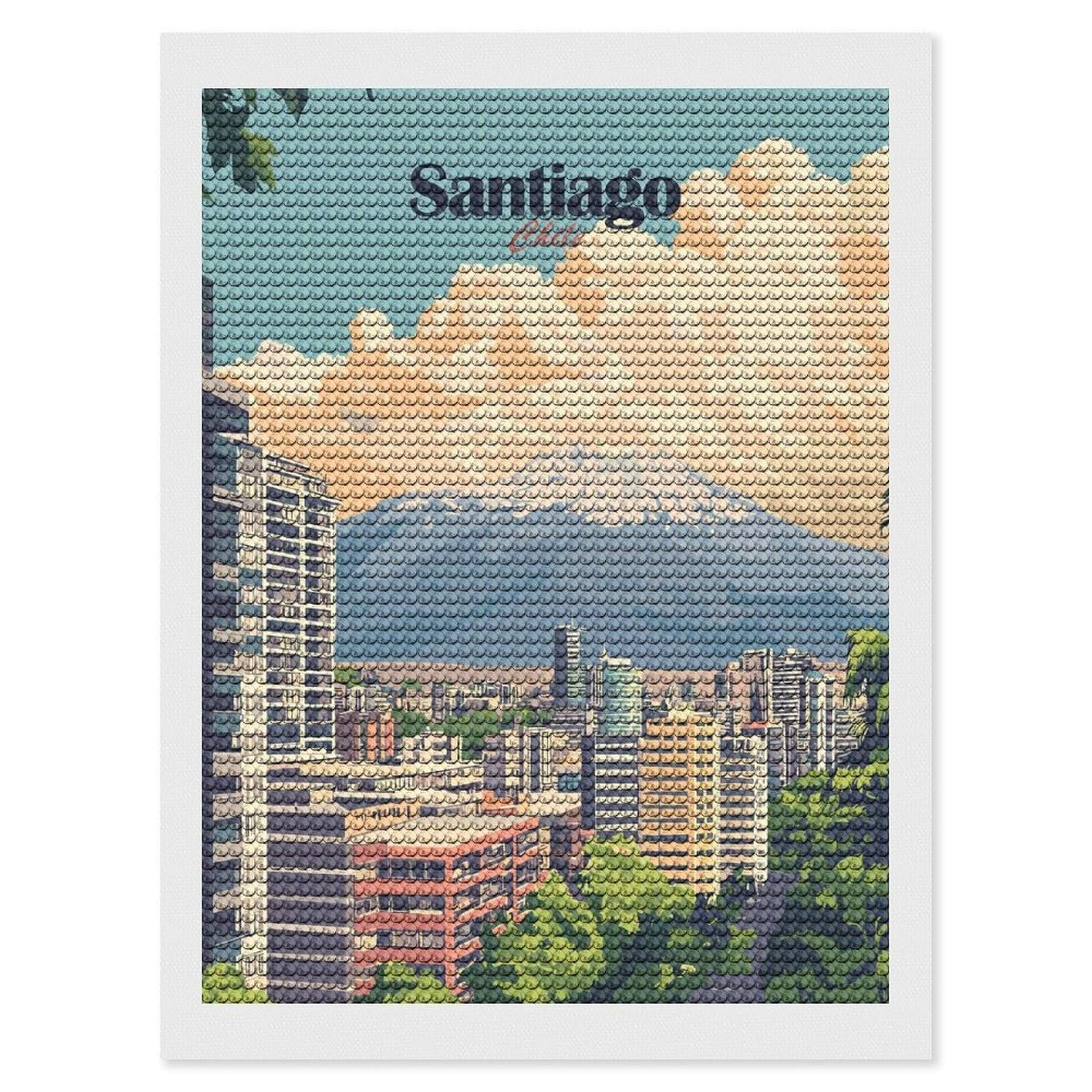 Junmoney Santiago, Chile Cityscape(3) Diamond Painting Canvas Set 12"x16", Full Kit Included, Calming Craft to Unwind, Farmhouse Decor, Christmas Gift