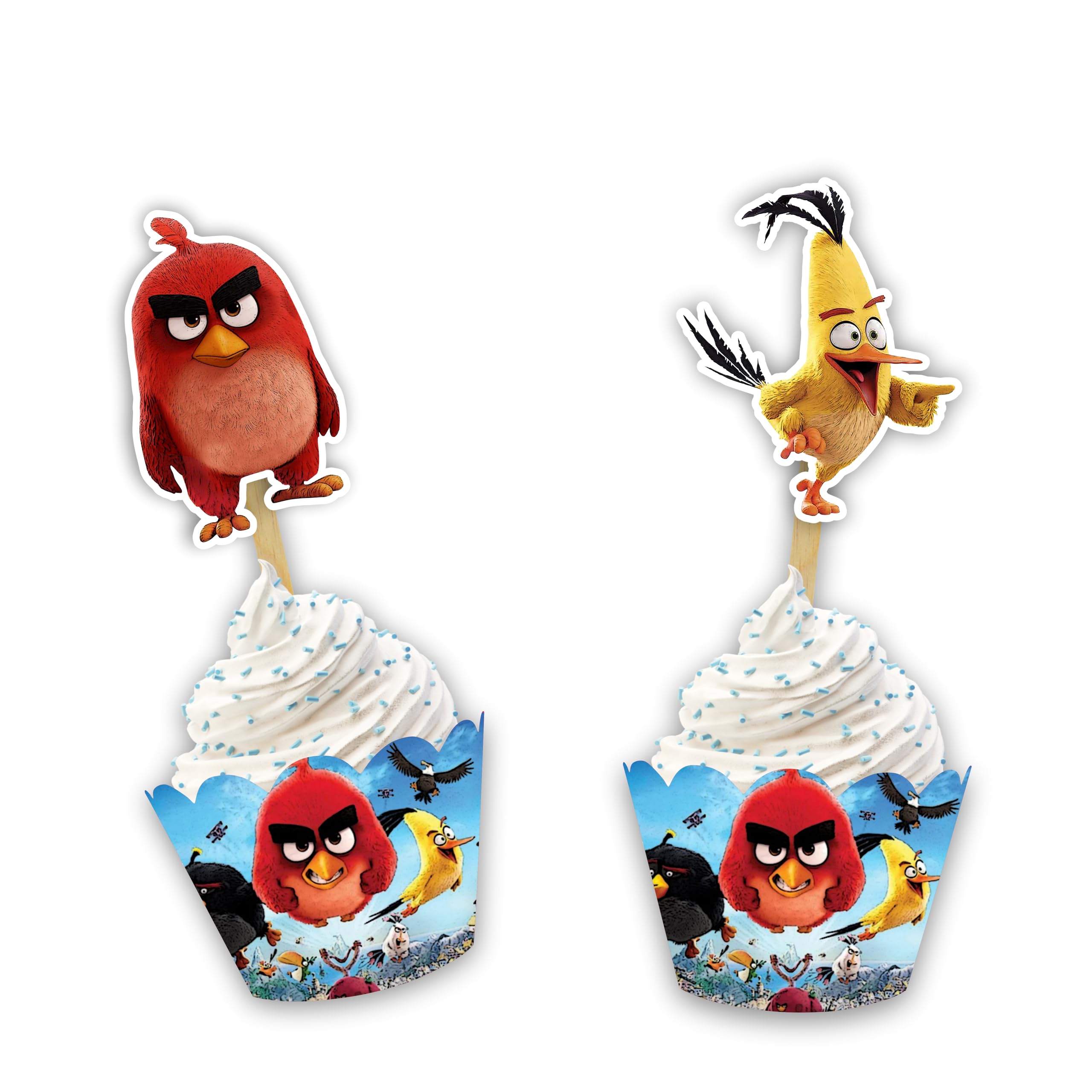 Agry Birds Cupcake Wrapper Decorations – Cartoon Bird Theme Party Cupcake Wrappers and Toppers for Birthday Party, Baby Showers, Cake Table Decor – Agry Birds Party Supplies Set for Boys and Girls