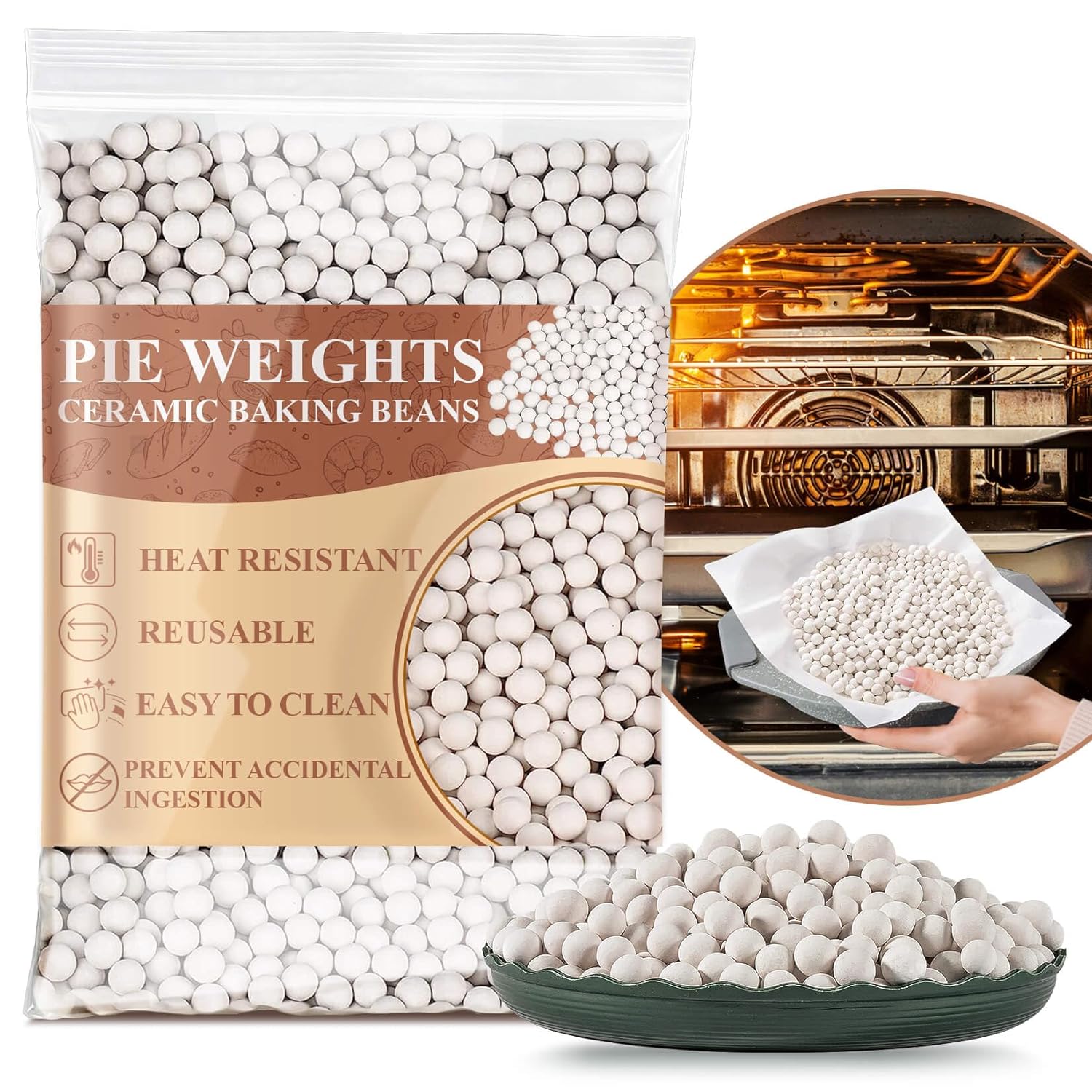 Sukh 0 94LB Pie Weights for Baking - Pie Crust Weights Ceramic Baking Beans for Reusable Natural Ceramic