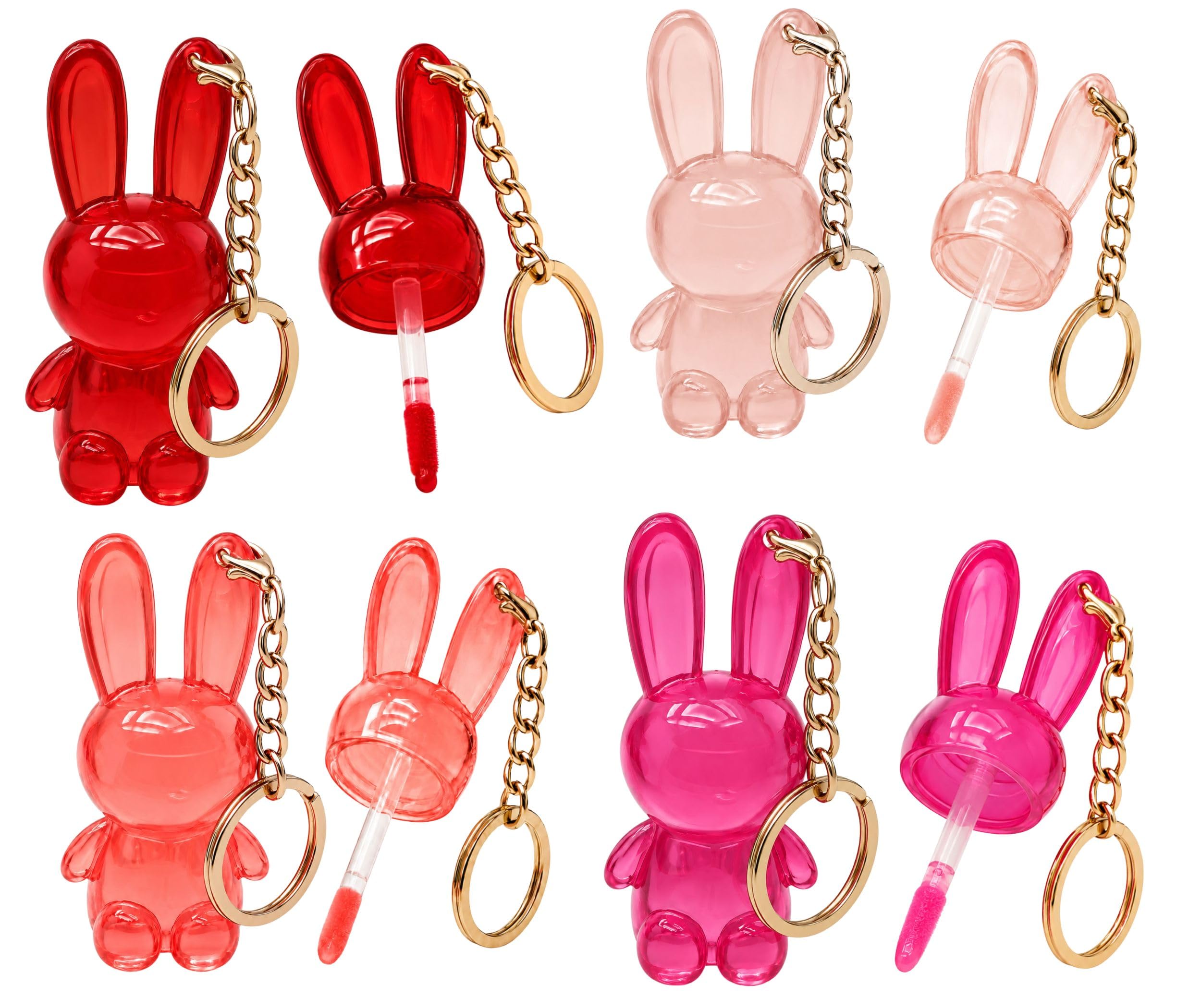 Cute Bunny Keychain Lip Gloss Set | Hydrating Jelly Lip Tint & Gloss with Gold Keyring Attachment for Handbag, Backpack & Purse Charm | Portable Lip Balm Oil for Girls & Women-image-3