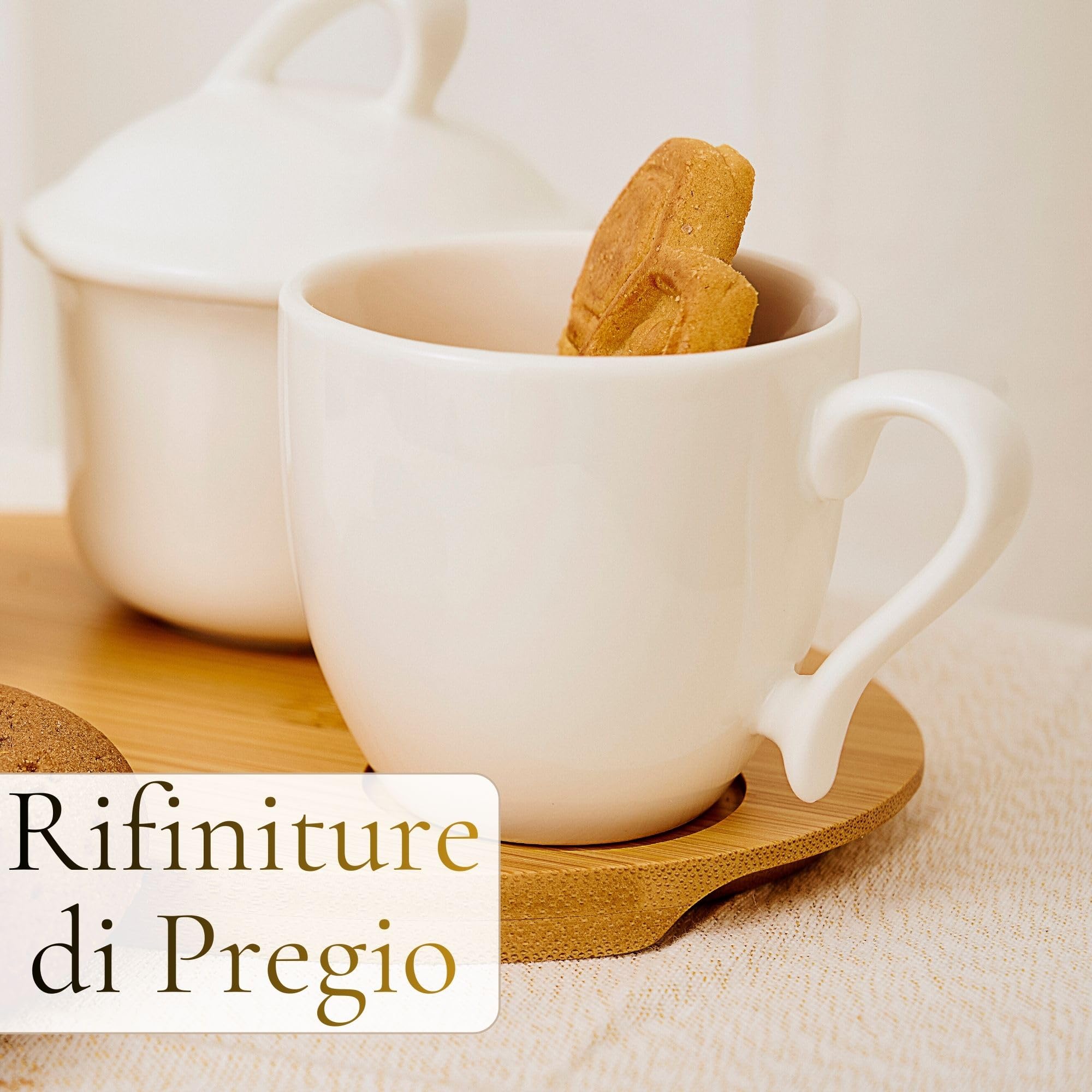 NAMAI - Set di 2 Tazzine Da Caffe, 1 Zuccheriera e 1 Vassoio in Bamboo, New Bone China, Adatte in Lavastoviglie e Microonde, Idea Regalo
