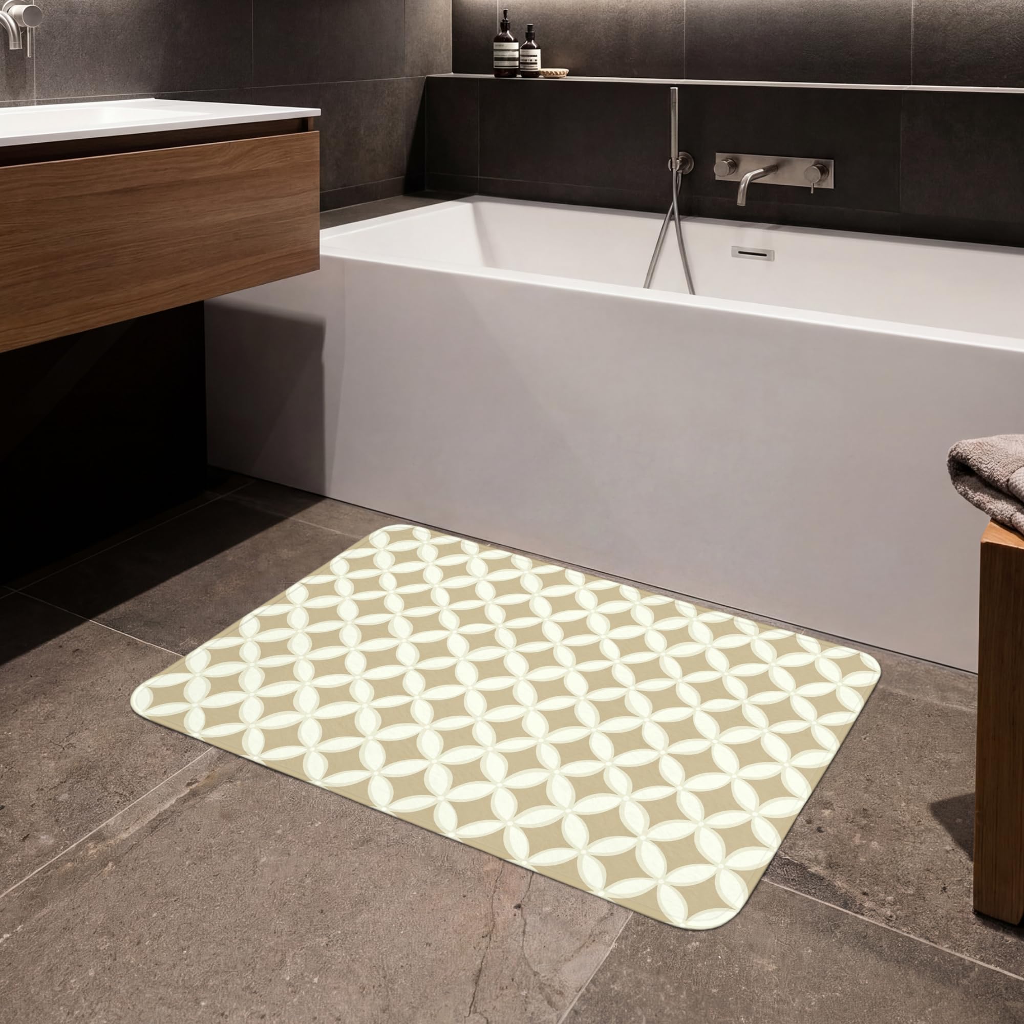 Alfombra De Baño Rectangular 90x60 cm Bathroom Bath Mat Lavable Tapete Antideslizante Alfombras Ducha Decoracion Alfombrilla Simétrico - Motivo - Beige