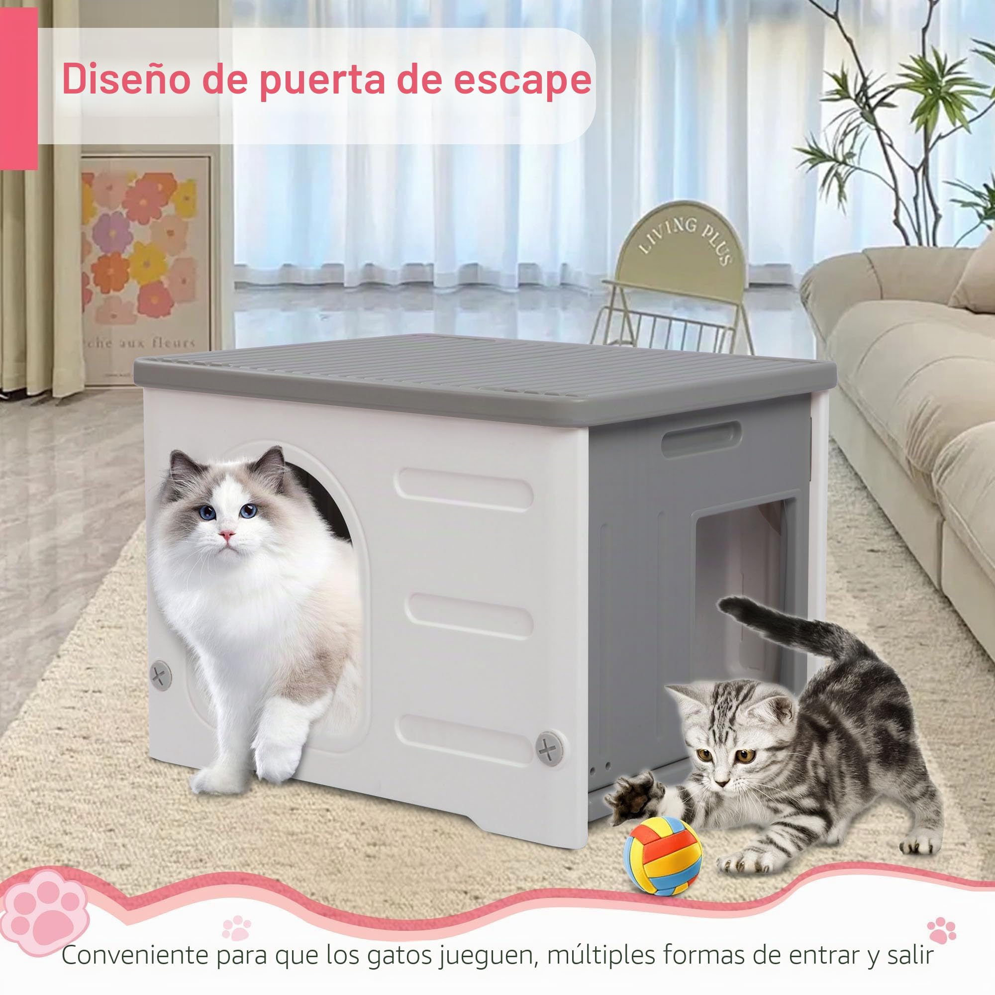 Casas para gatos de interior de plástico salvaje al aire libre para mascotas pequeñas y medianas, color gris