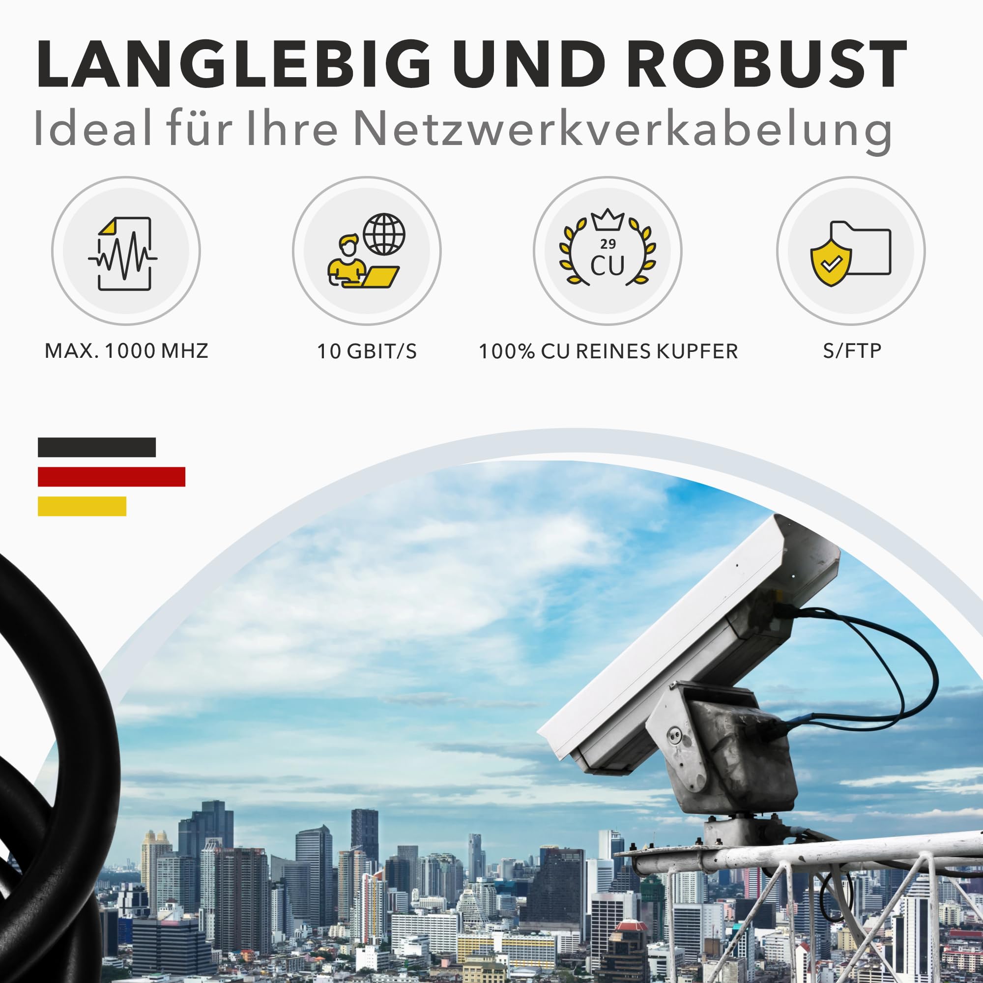 RedStar24 100m Cat7 Erdkabel Verlegekabel Outdoor Lan Kabel Installationskabel Schwarz AWG23/1 CAT 7 S/FTP Ethernet Netzwerk 1000MHz geschirmtes Datenkabel Netzwerkkabel für Außenbereich UV-beständig