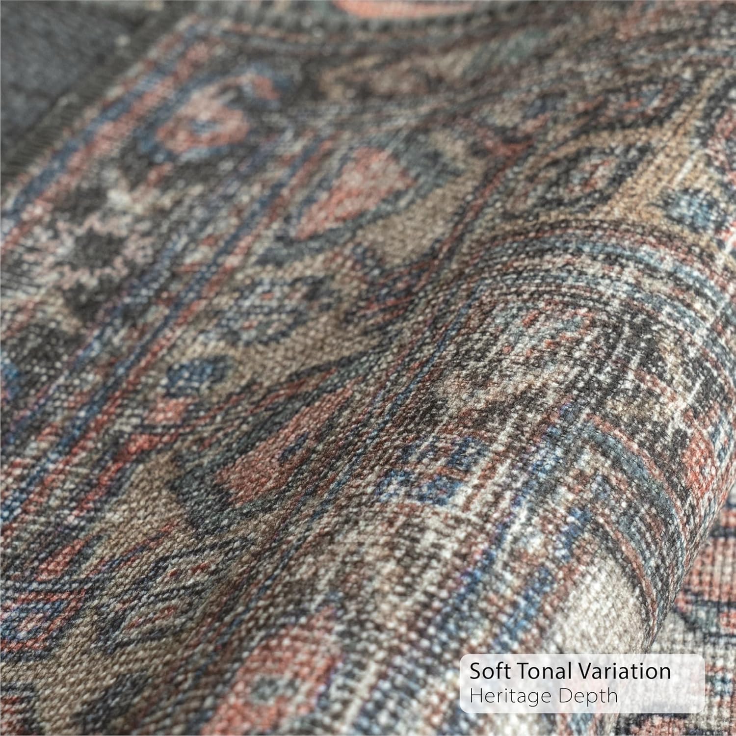 Humble Cypress 4’ x 6’ Area Rug – Ivory, Coral & Cypress Blue Heritage Flatweave, Low-Pile – Easy Clean Accent Rug for Entryway, Kitchen, Fireplace, or Bedroom – Pet & Kid Friendly