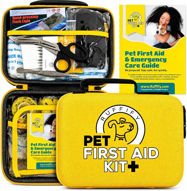 Dog and Cat First Aid Kit, Vet Approved, 74pcs, Pet Emergency Kit | High quality, easy to open compact kit, Ideal gift for dog lovers, cat owners, pet parents. Home, travel, hiking, camping.