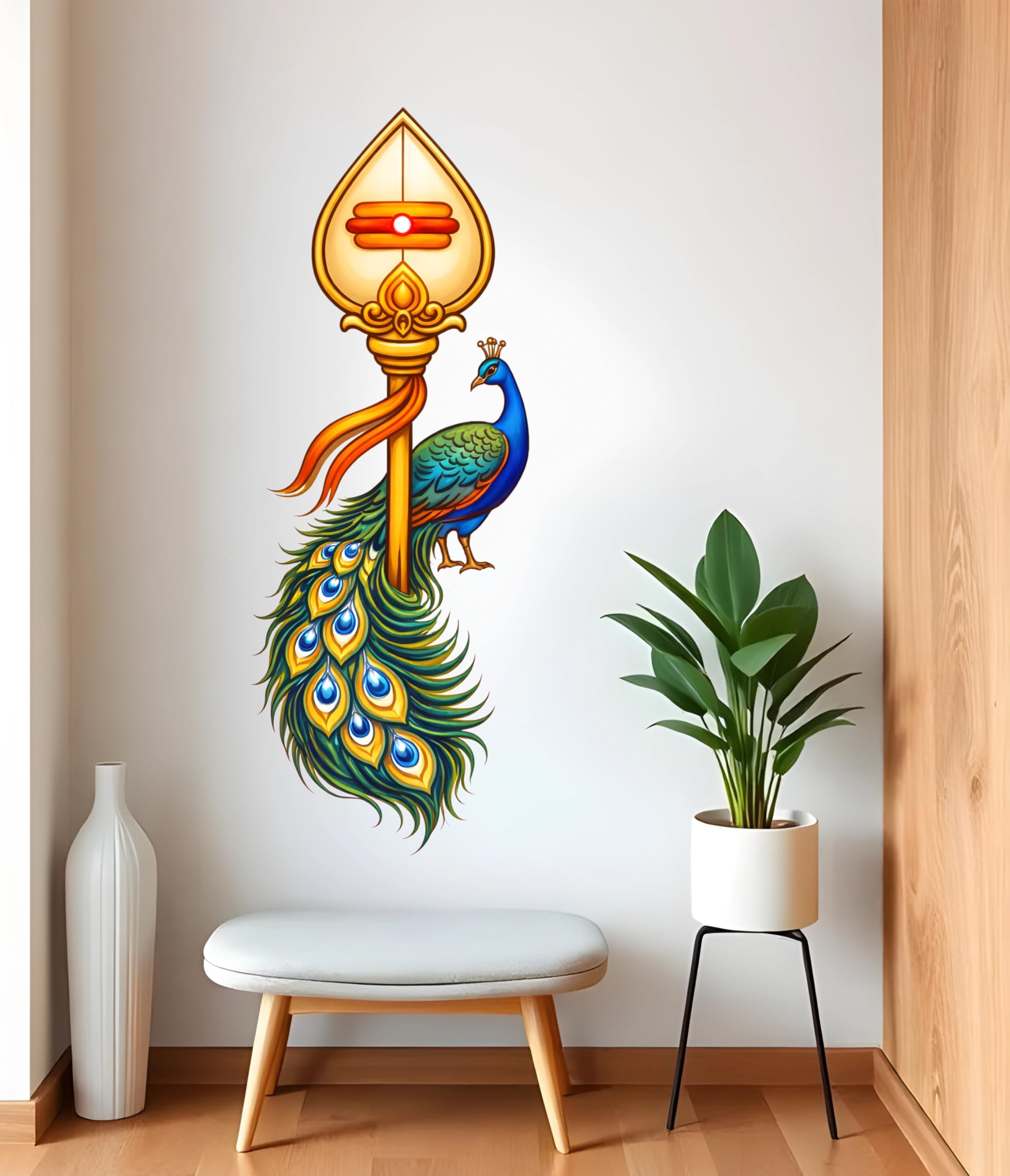 Peacock with Vel Wall Sticker, Multicolour, Indian Traditional Theme, Home Decor wall Sticker-image-4