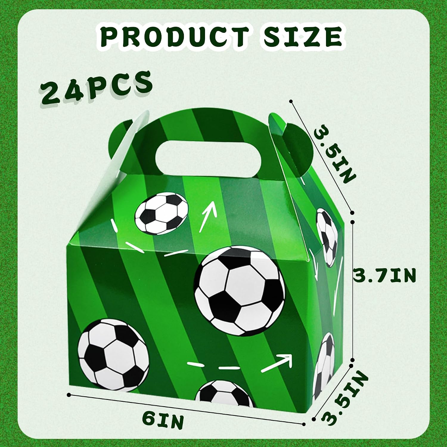 Haxpacal Soccer Party Treat Boxes, 24 PCS Cake Boxes for Kids Sports Theme Birthday, Football Party Supplies with 4 Designs, Paper Finish, Smooth, 1 Count (Pack of 24), 0.5 pounds | Kids Sports Themed Birthday Party Decoration Soccer Party Supplies