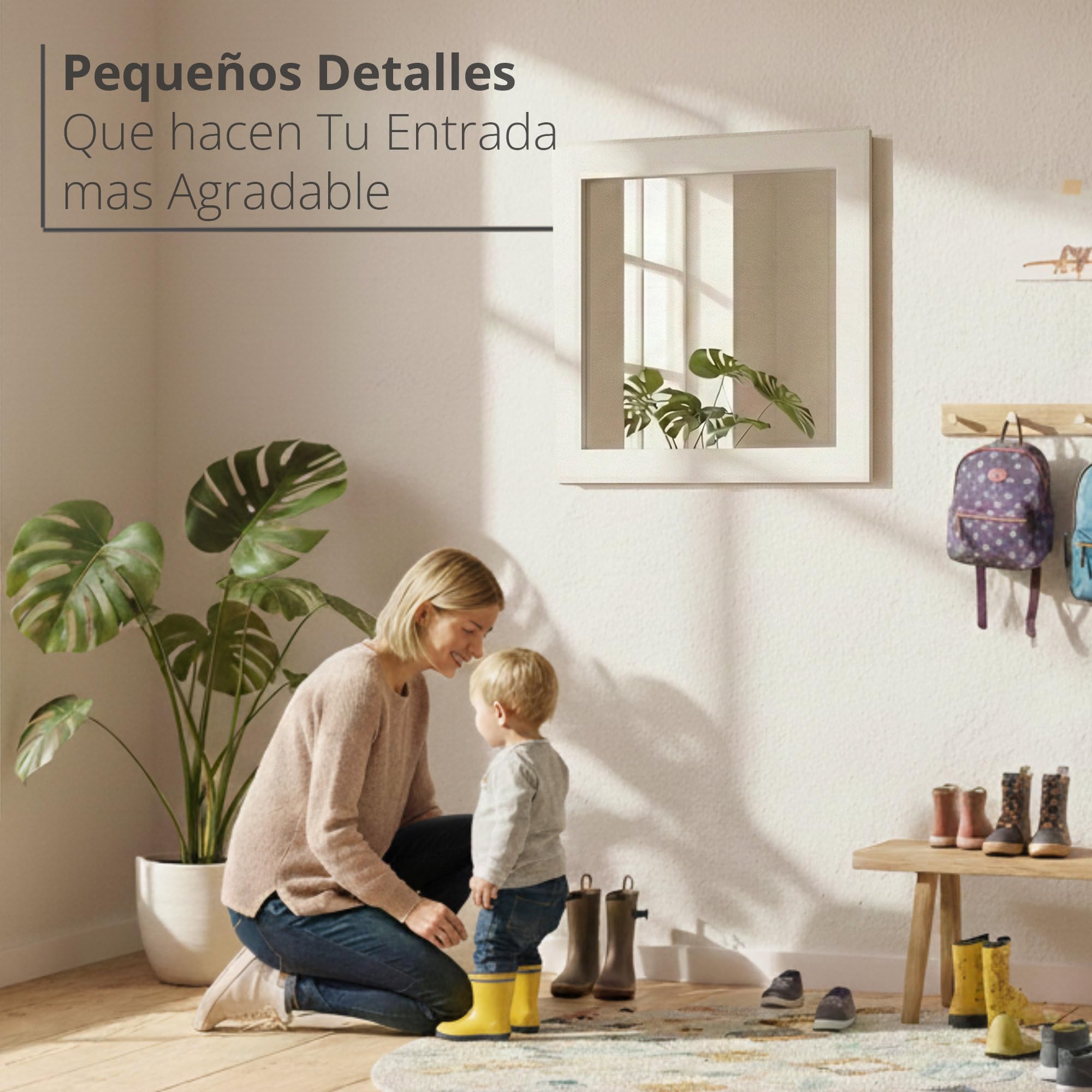 CHELY INTERMARKET MOD128 Espejo Pared Vertical Decorativo Grande Estilo Moderno Marco Madera Cuerpo Entero Elegante 50x70 cm Blanco Liso Ideal Recibidor Dormitorio Baño Incluye Kit Montaje