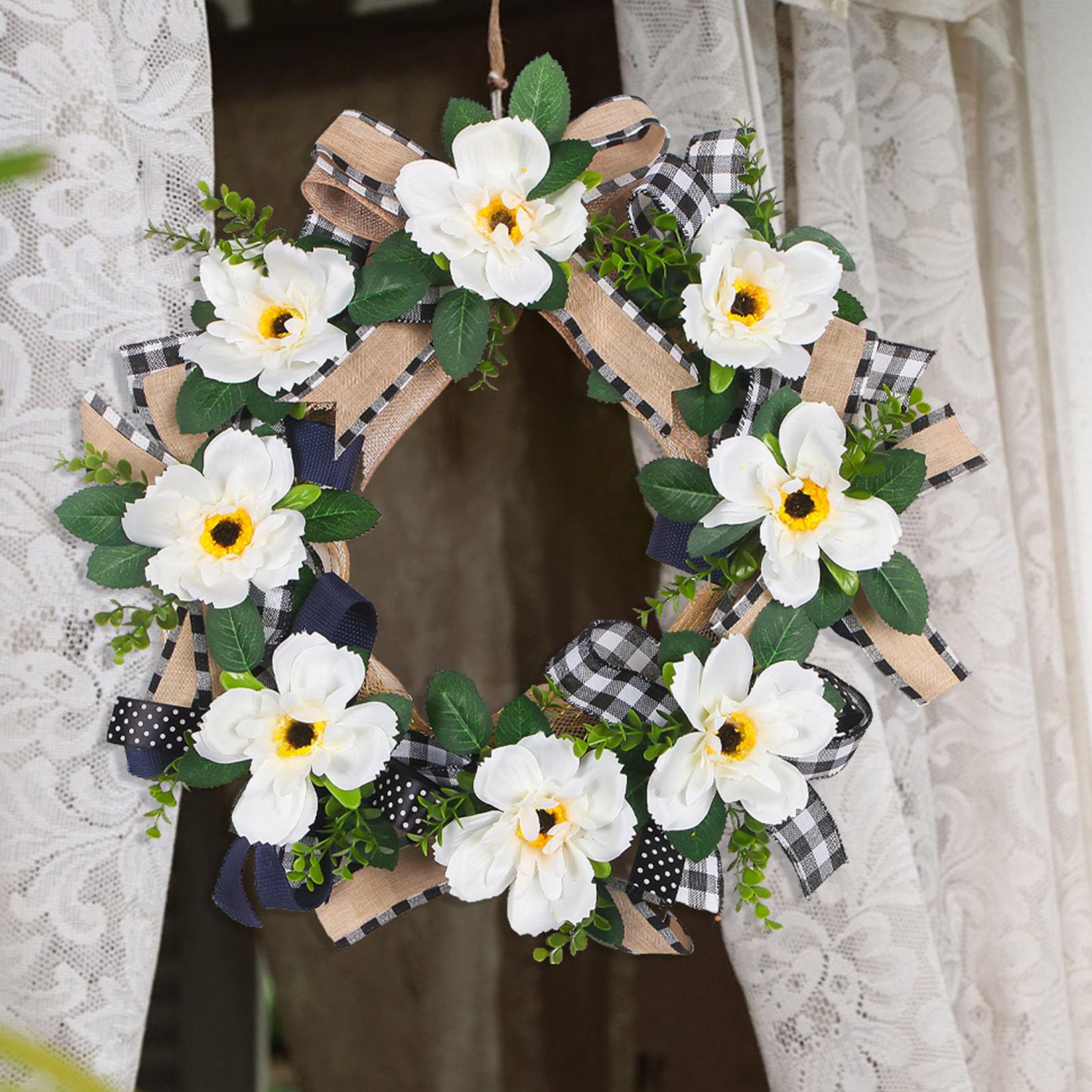 Buachois Artificial Floral Wreath, 50cm Seidenblumen Kranz mit Aufhängeschlaufe, für Haustür Wand Fenster Dekoration drinnen und draußen