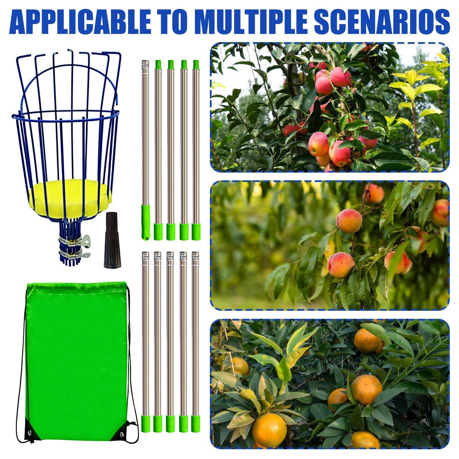 Bâton de cueillette de fruits avec panier télescopique, cueille-fruits avec panier, cueille-fruits avec manche télescopique, en acier inoxydable, attrape-fruits pour citrons