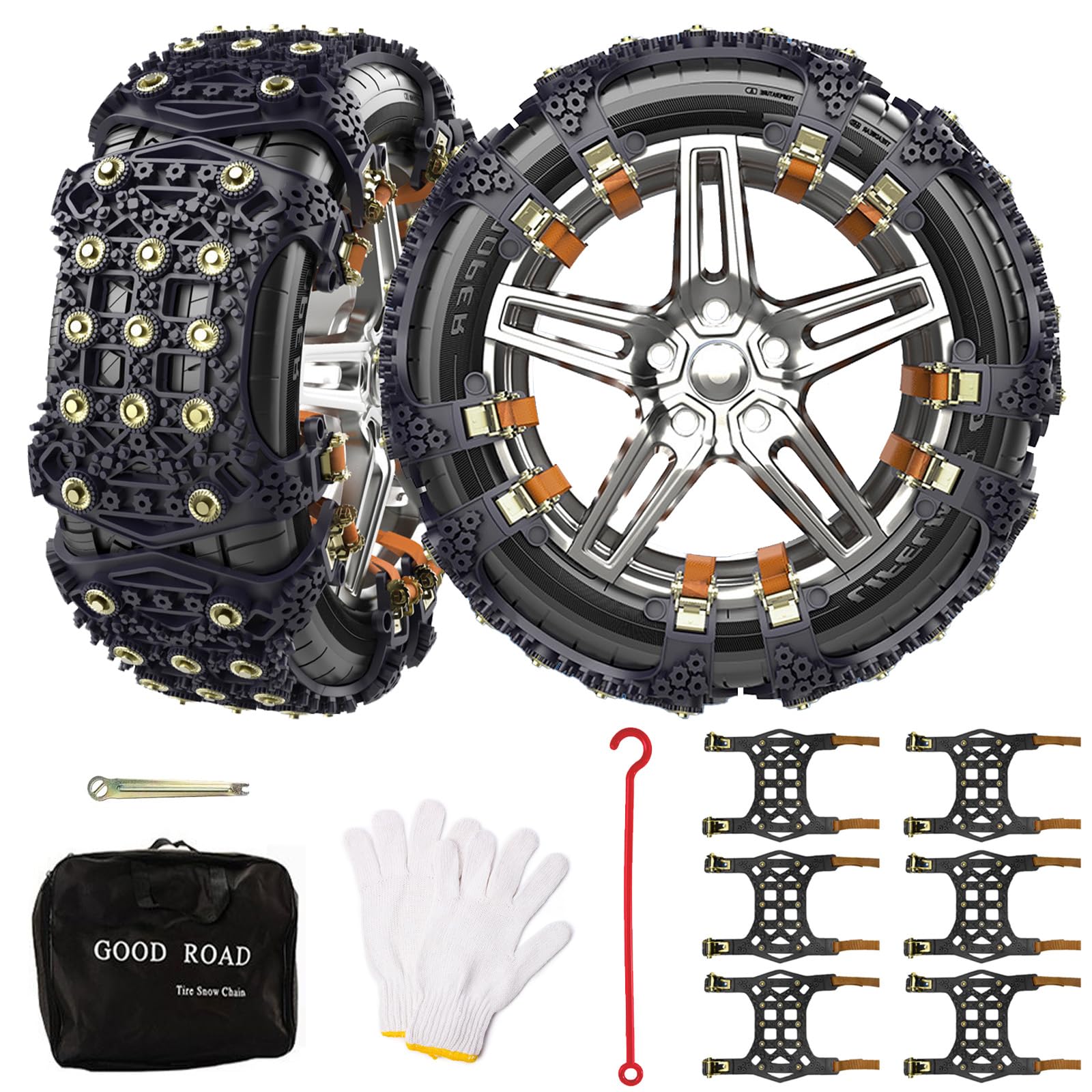 Lot de 6 chaînes à neige universelles Chaînes antidérapantes pour la plupart des voitures, camions et SUV