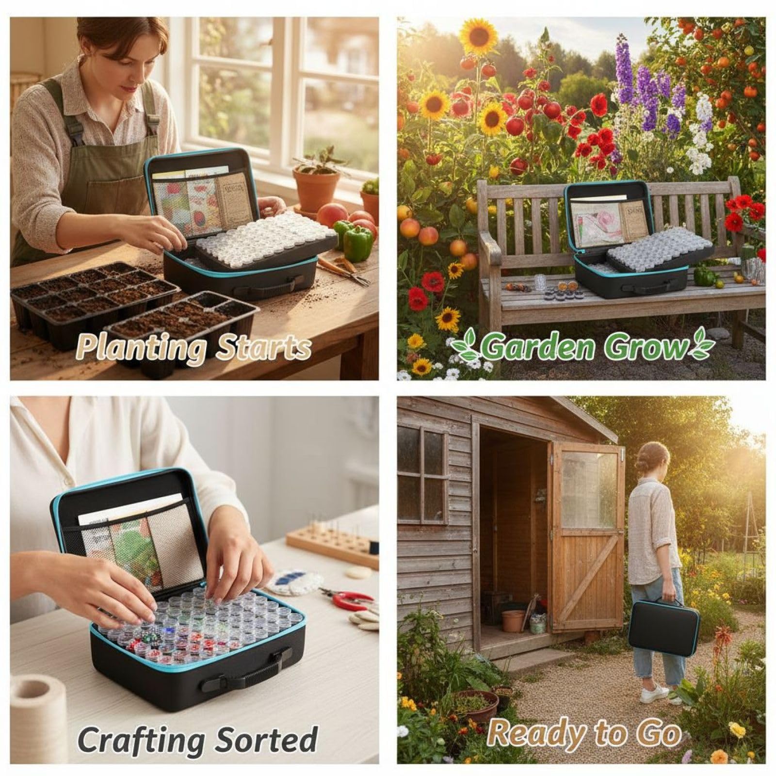 PONDON Scatola organizer per semi, con 140 scomparti, con custodia in EVA, 140 contenitori, 20 buste, etichette, imbuto e accessori da giardino, per verdure, frutta e semi di fiori