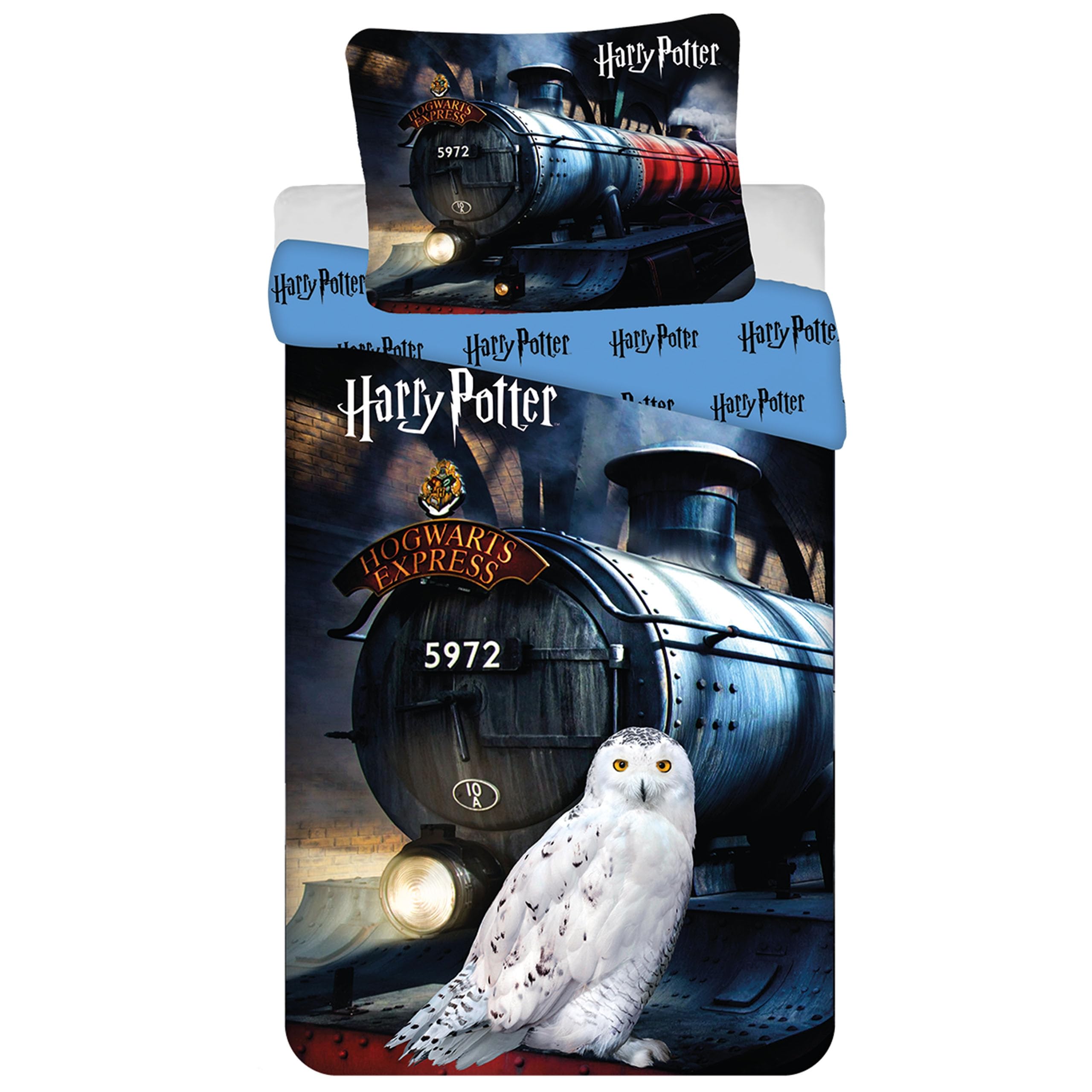 Sarcia.eu Harry Potter Hedwig Blue, Reversible, Youth Bedding With Zip, 100% Cotton 140X200+70X90cm Oeko-Tex (Harry Potter)