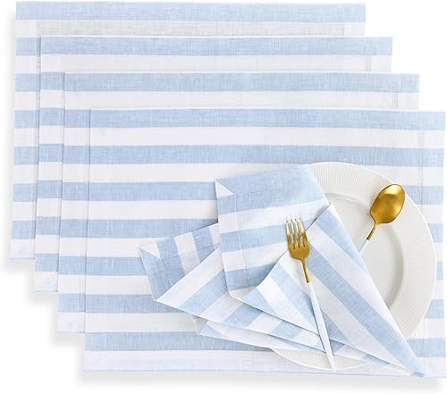 Miniatura 28 de Solino Home Sorrento - Juego de 4 manteles individuales de tela, 100 % lino puro, 14 x 19 pulgadas, hechos a mano y lavables a máquina Verde cazador