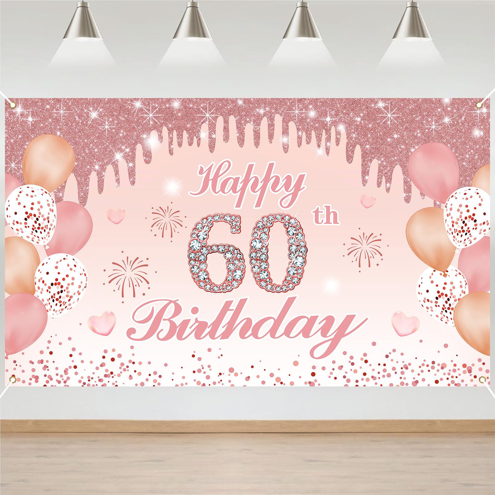 60th Birthday Decorations Door Banner Pink Happy Birthday Banner for Party Backdrop for Women Home Outdoor Cover Party Decoration Supplies Poster — image 1