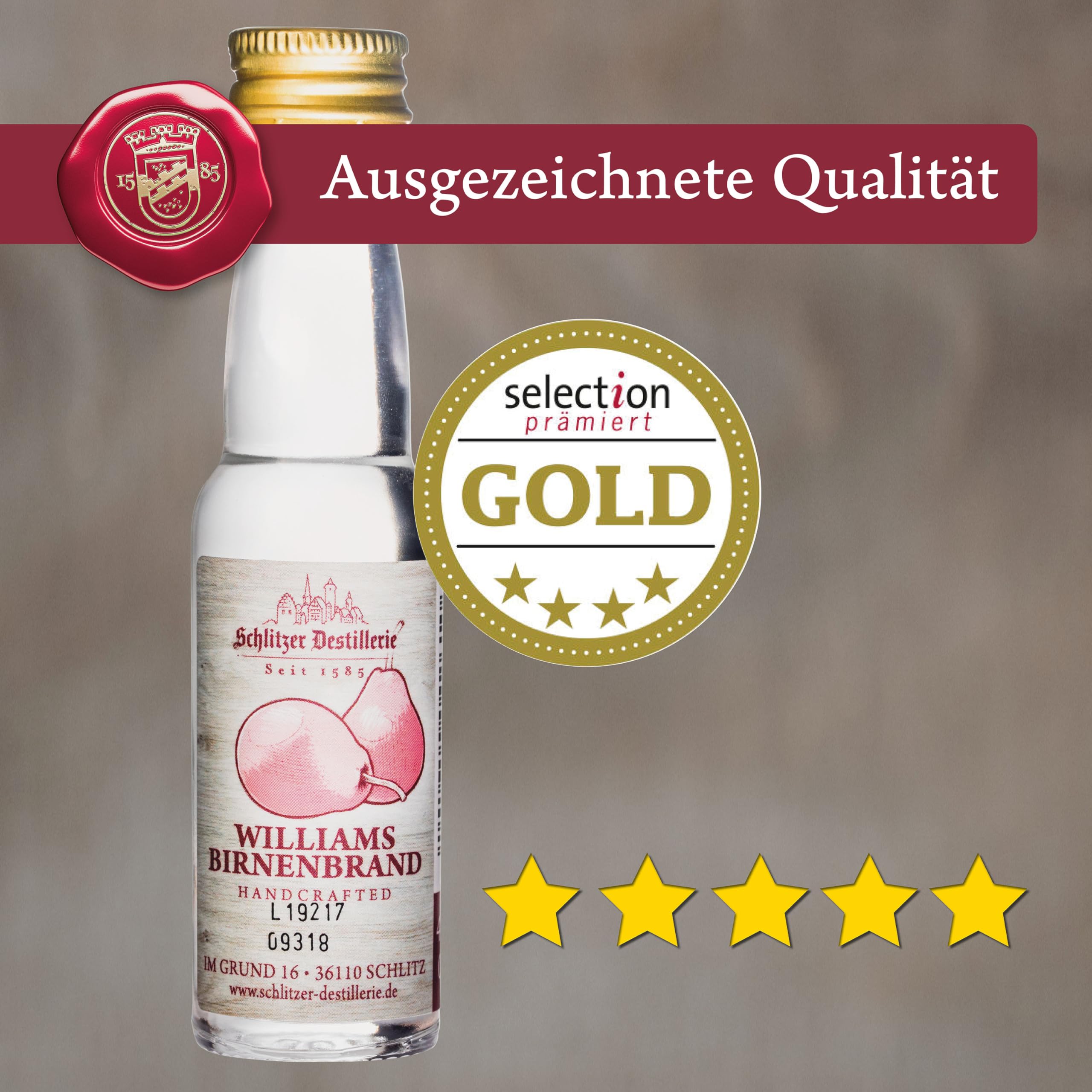 Schlitzer Williams Christ-Birnen-Brand Minis 40% vol. (25x 0,02 l) – Hochwertiger Obstbrand aus vollreifen Williams-Christ-Birnen, fruchtig & mild, ideal als Digestif, Geschenk oder für unterwegs