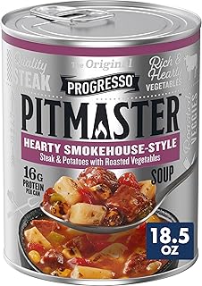 Progresso Pitmaster Hearty Smokehouse Style, Steak and Potatoes with Roasted Vegetables, Gluten Free, Canned Soup, 18.5 oz