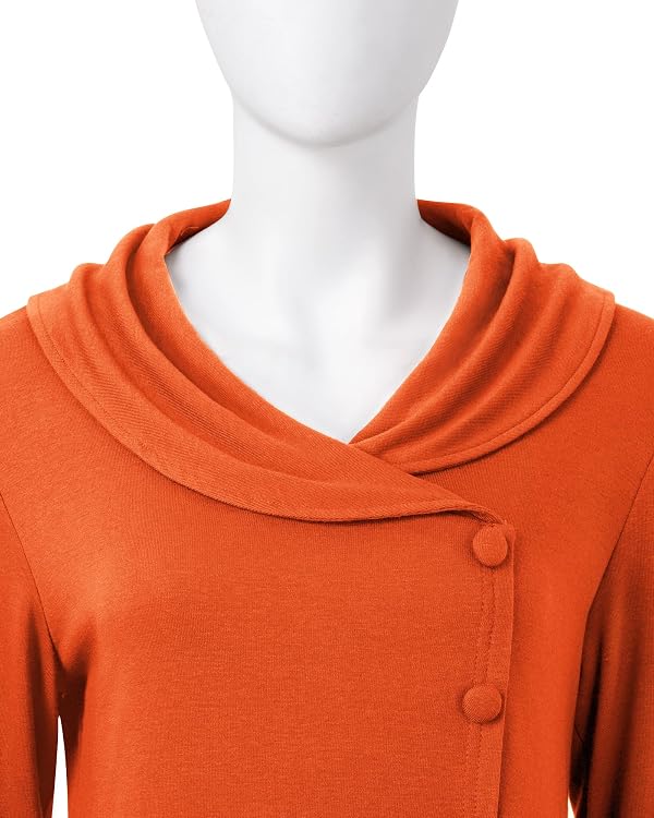VALOLIA Womens Fall Fashion 2025: Womens Sweater Dress - Christmas Sweaters for Women - Cowl Neck Tops for Women Long Sleeve Tunic For Work Orange Medium by VALOLIA - Image 3