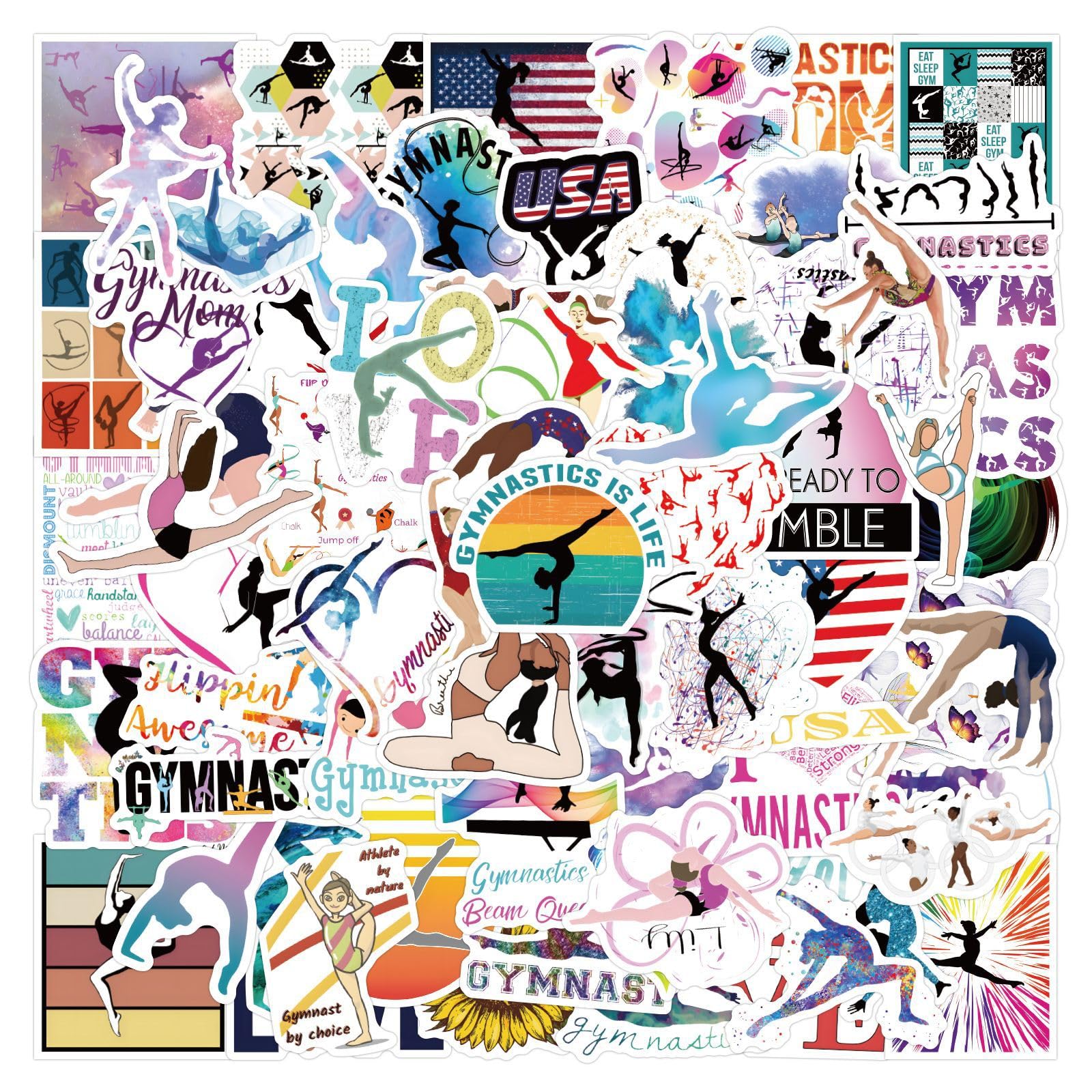 100PCS Gymnastics Stickers Pack, Gymnastics Gift for Girls Women, Stickers for Water Bottle Scrapbook, Waterproof Vinyl Decals for Laptop Phone