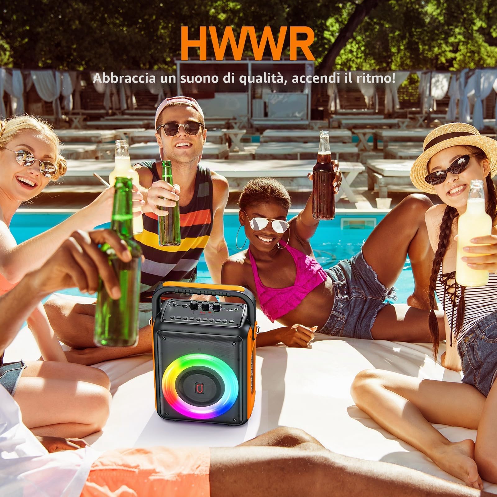 HWWR Karaoke con 2 Microfoni, Karaoke Cassa Portatile Bluetooth con Sistema PA per Adulti e Bambini, Ricaricabile Karaoke Professionale Completo Supporta TWS/LED/AUX/USB/TF per Feste a Casa