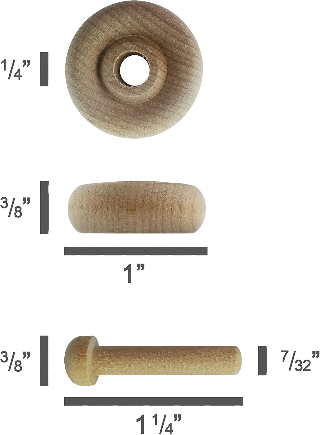 Wood Wheels - 12 Pack with Free Axle Pegs - Made in USA (1" Diameter) image 3