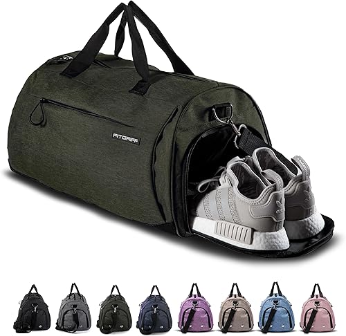 Fitgriff Bolsa de gimnasio para hombres y mujeres con compartimento para zapatos y artículos húmedos, bolsa de lona para viajes, deportes, fitness y