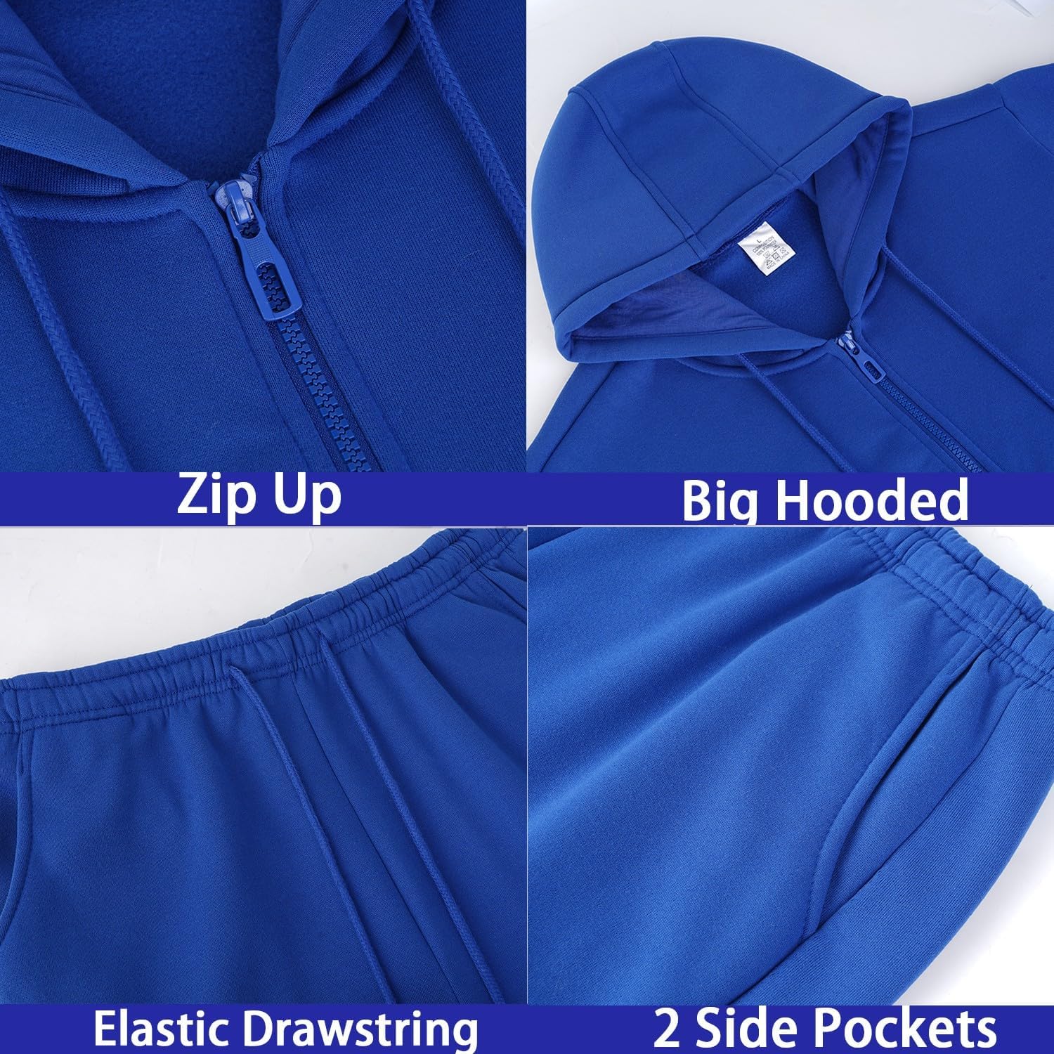 JIHUILAI Mens Tracksuit, Track Jackets and Pants 2 Piece Outfit Mens Hoodie Sweatsuit Full-Zip Fleece Jogger Set, S-3XL - Image 6