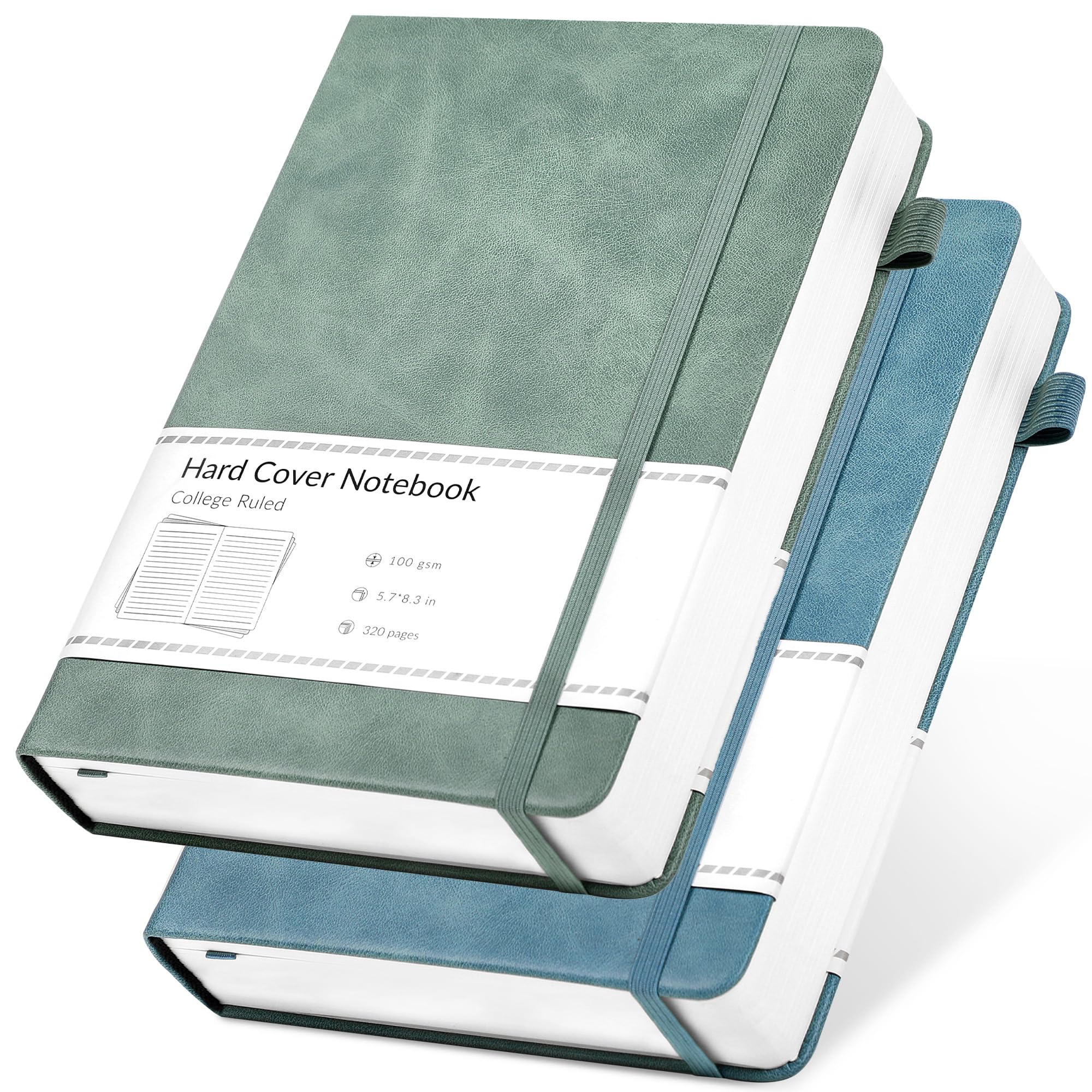CAGIE Journals Notebooks for Women Men 2 Pack: Journaling Notebooks Journals for Writing Work Leather Diary Hardcover A5 Thick Note Taking Green& Blue