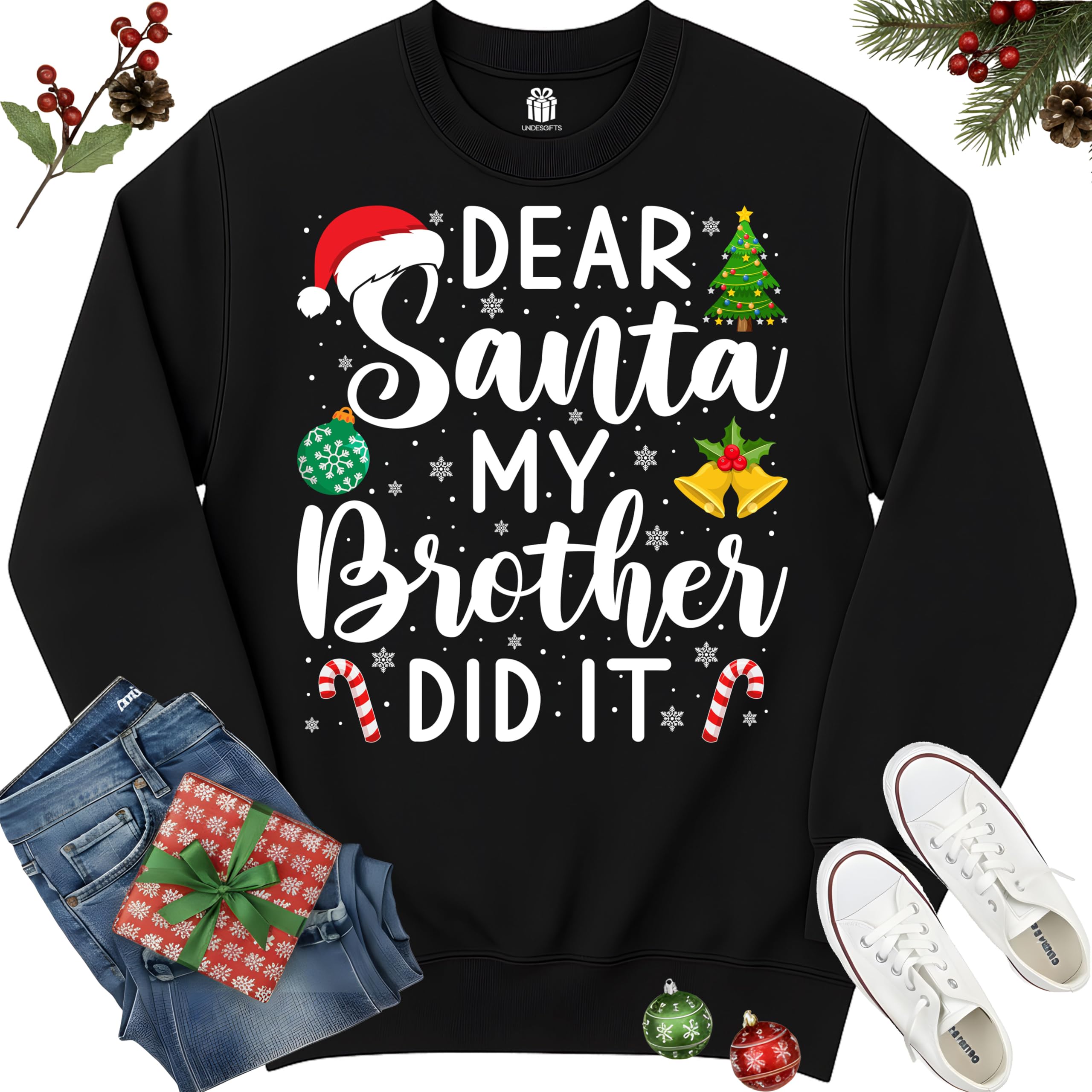 Dear Santa My Brother Did It Funny Christmas Matching Xmas Shirt for Youth Boys Girls Kids Toddler Son Daughter