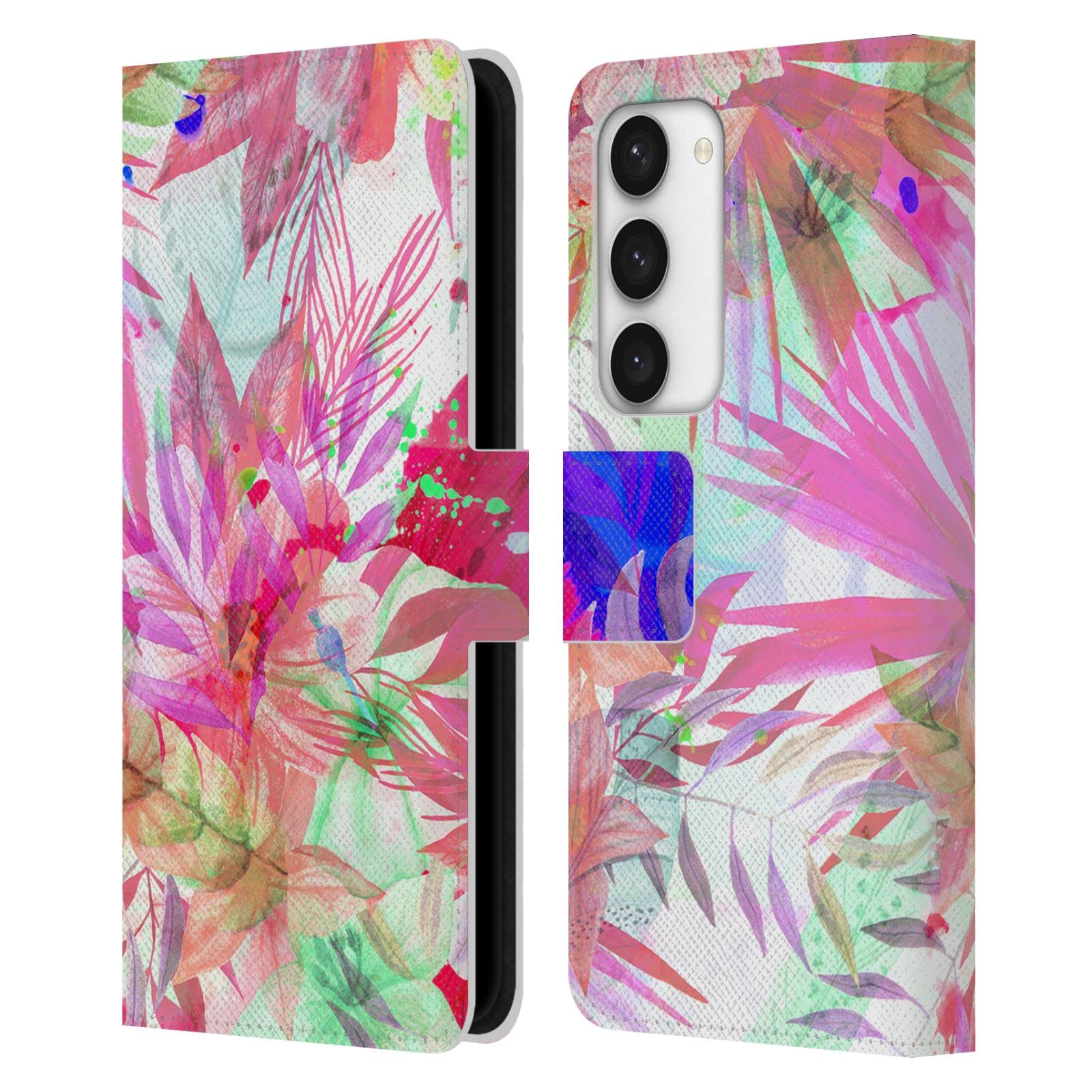 Head Case Designs Officially Licensed Haroulita Floral Splash Vivid Leather Book Wallet Case Cover Compatible with Samsung Galaxy S23 5G