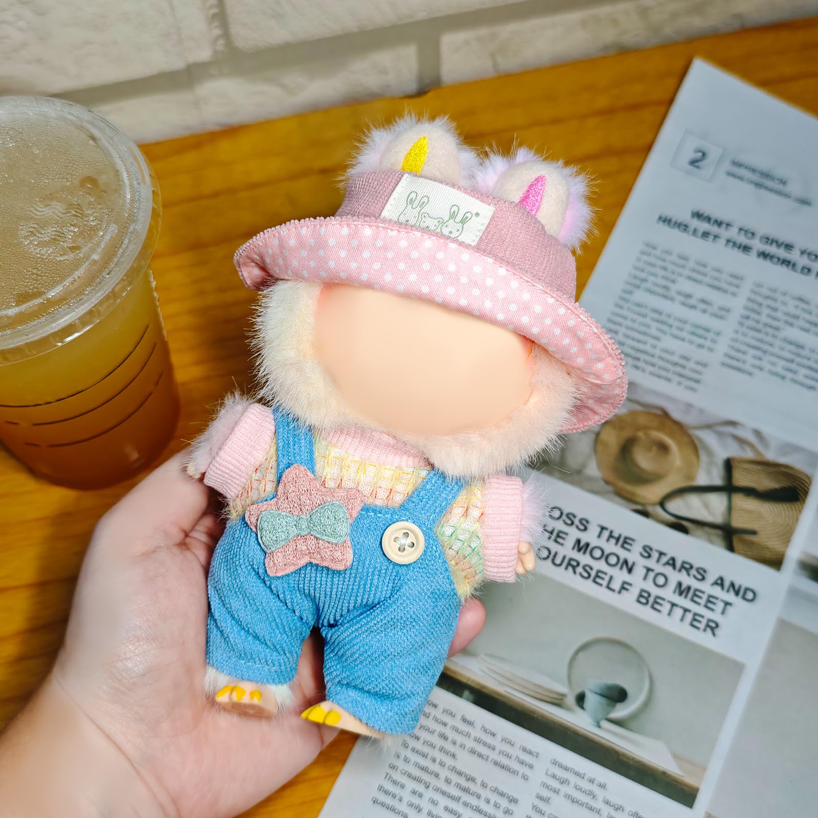 15-17cm Doll Outfit Set, Doll Clothes with Fisherman's Hat, T-Shirt, Backpack Trousers, Premium Fashion for Plush Dolls - Image 3