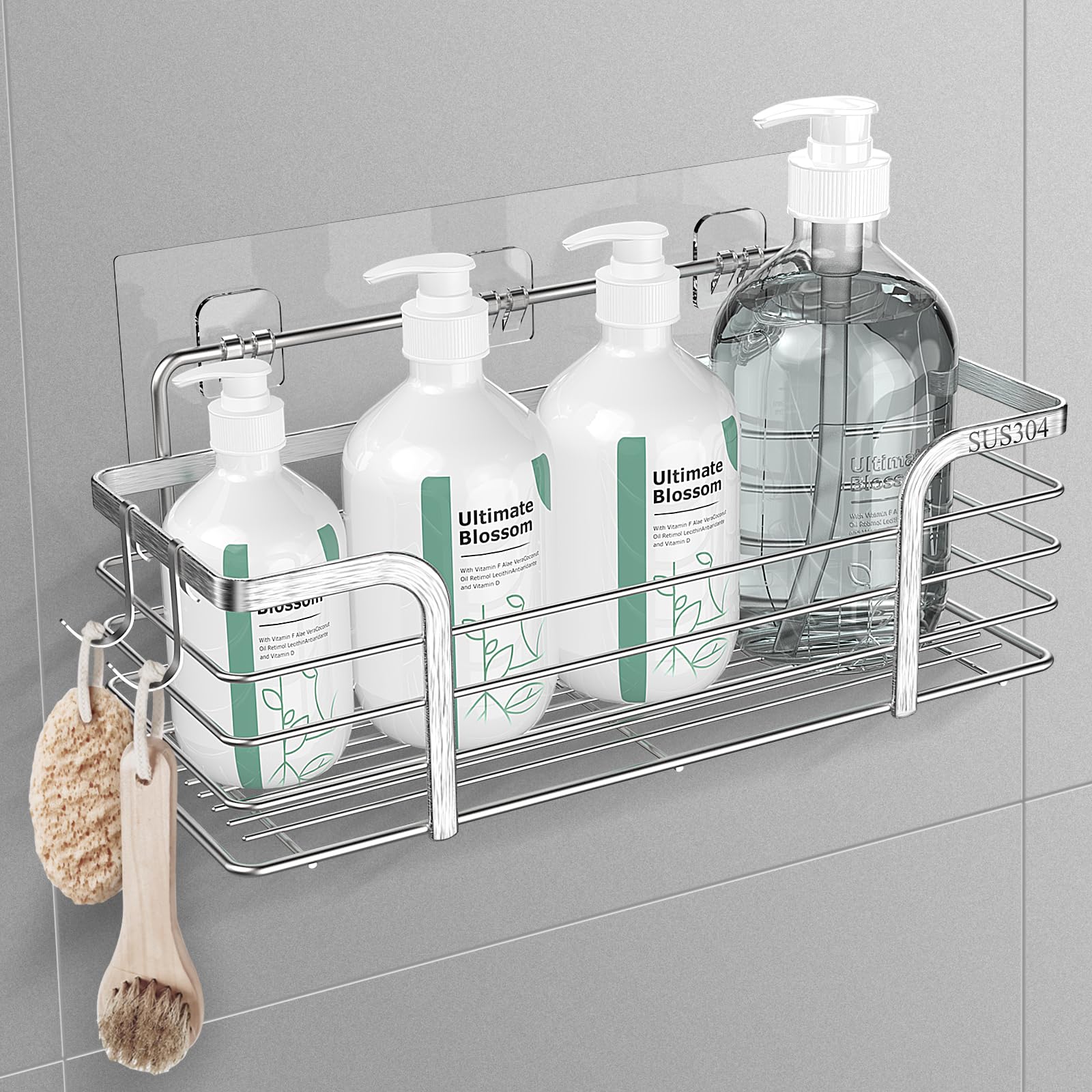 HEGUANRONG Shower Caddy,Shower Organizer for Bathroom With 2 Hooks?SUS304 Stainless Steel?Shower Shelves for Inside Shower,Rustproof Bathroom Shelf?No Drilling.