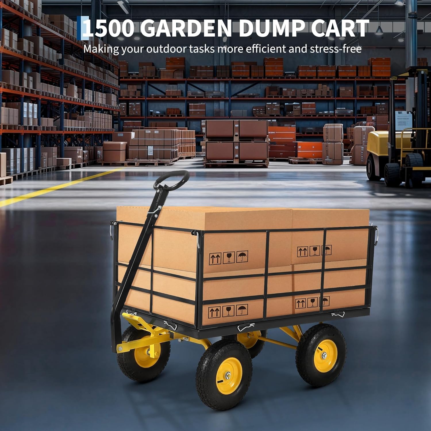 1400 LB Garden Wagon Cart with 13 in All Terrain Tires, 3-in-1 Yard Wagon Cart with Removable Side Panels, Heavy Duty Outdoor Metal Utility Wagon Yard Trailer for Outdoor Lawn, Yard, Backyard
