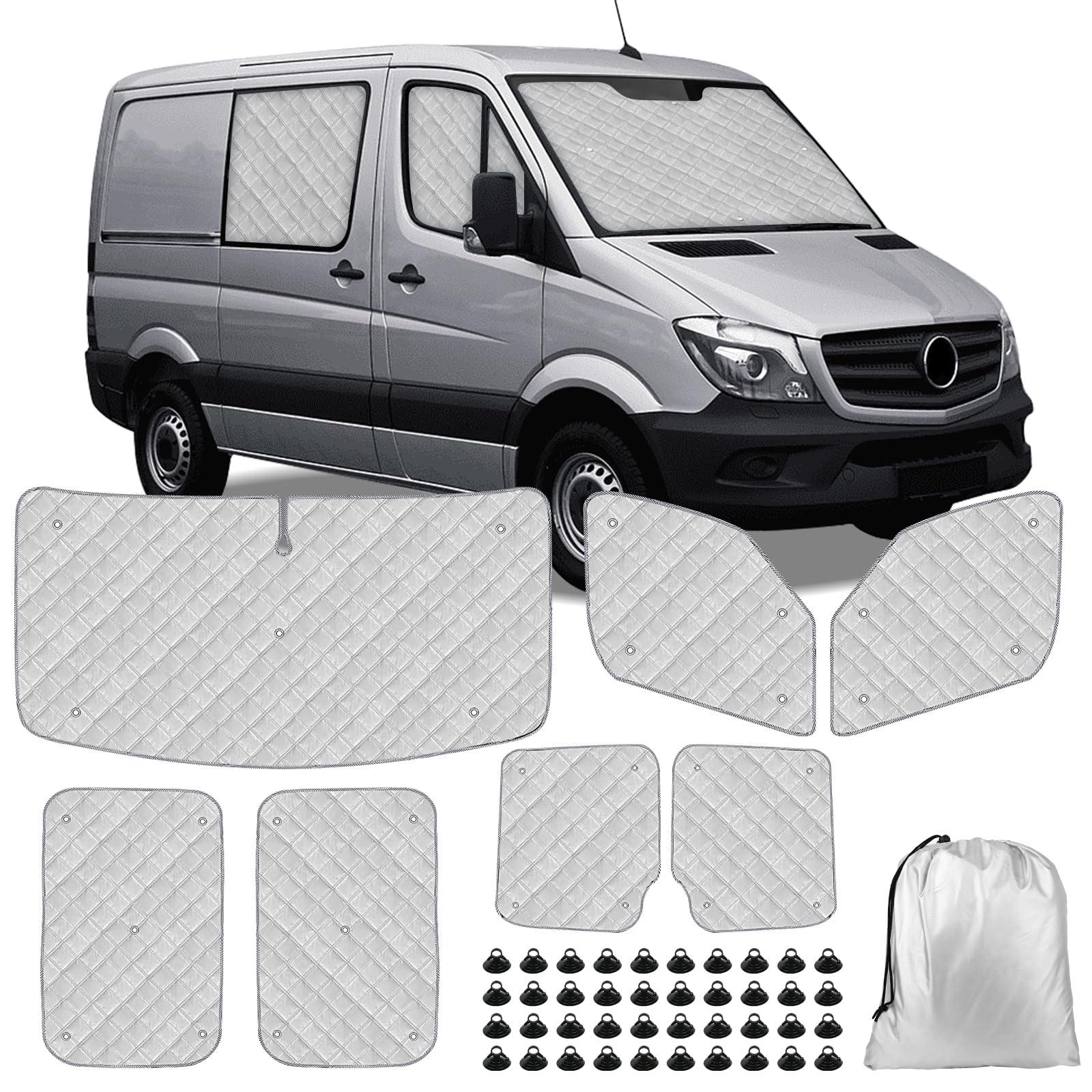 7 Piezas Parasol del Parabrisas Automóvil Reemplazo para Mercedes Sprinter 2006-2019, Cabina del Conductor Reemplazo para VW Crafter LWB 2006-2019, Cubierta de Parasol Automóvil, Parasol Plegable