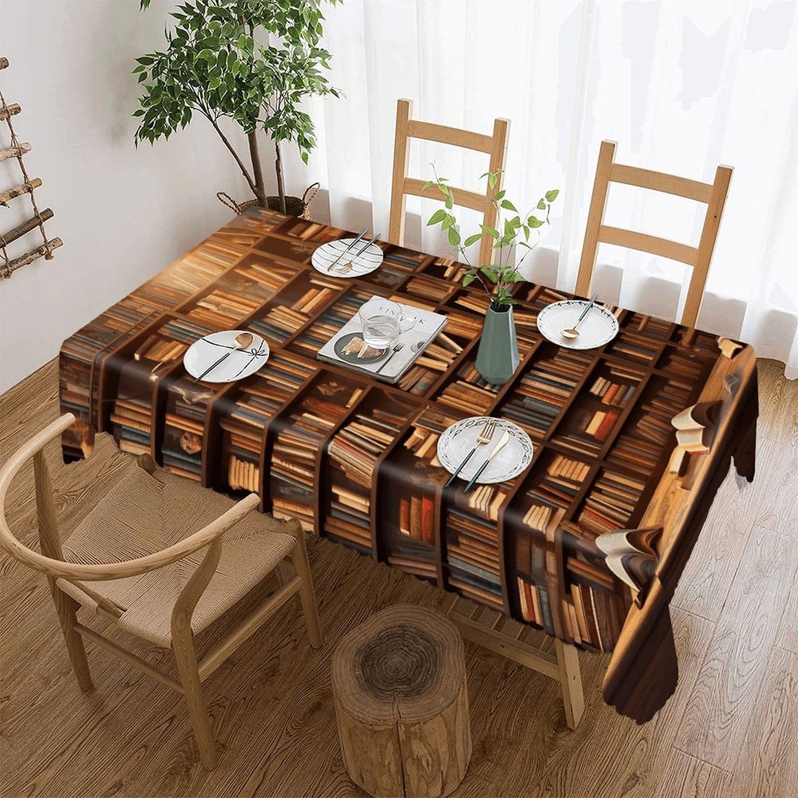 LOKLNEYK Books Tablecloth Rectangle Table Cloth Decorative Fabric Table Cover Waterproof Seasonal Table Cover Wrinkle Resistant Washable Table Cloth for Party Picnic Dinner Decor 60"x86"