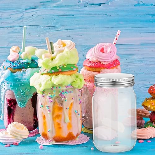 Miniatura 6 de Gerrii 24 frascos de plástico transparente de 16 onzas con tapas, vasos de cóctel de masón rellenables, envases de avena vacíos durante la noche,