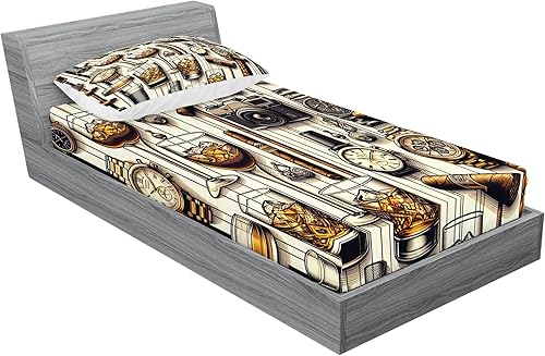Miniatura 2 de Ambesonne Man Cave - Juego de sábanas bajeras y fundas de almohada, diseño masculino con relojes de whisky helado, cámara de fotos retro de