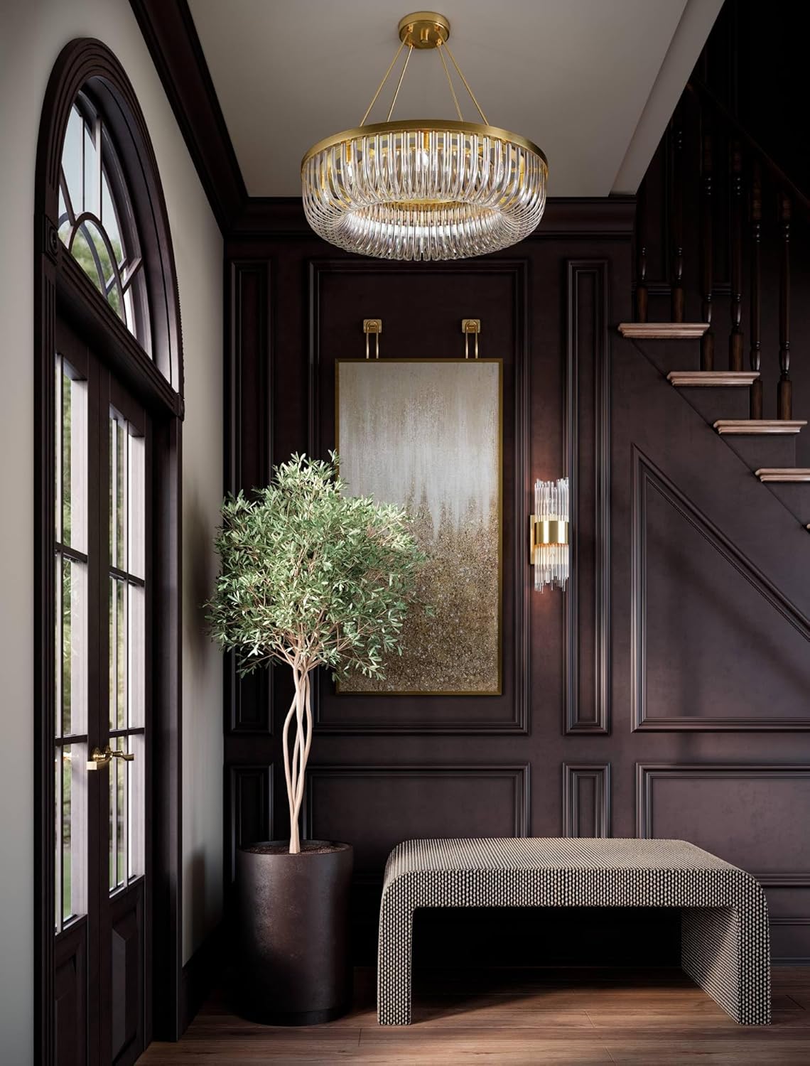 Elegant 27" Brass & Gold Wall Sconce with Clear Glass Rods