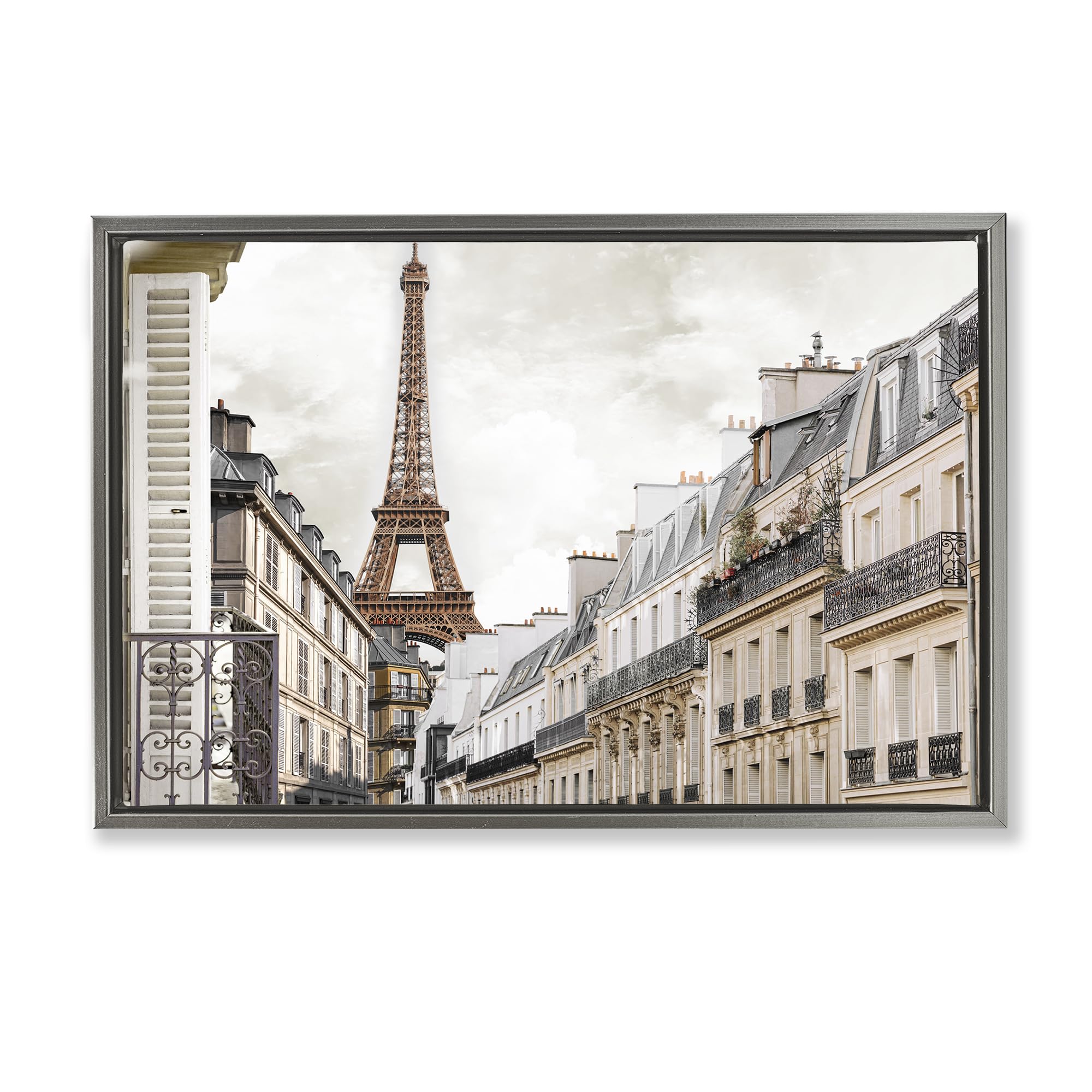 Stupell Industries Luster Gray (Matte) Eiffel Tower Parisian Balcony, 16 X 24 Inch Canvas In Floater Frame