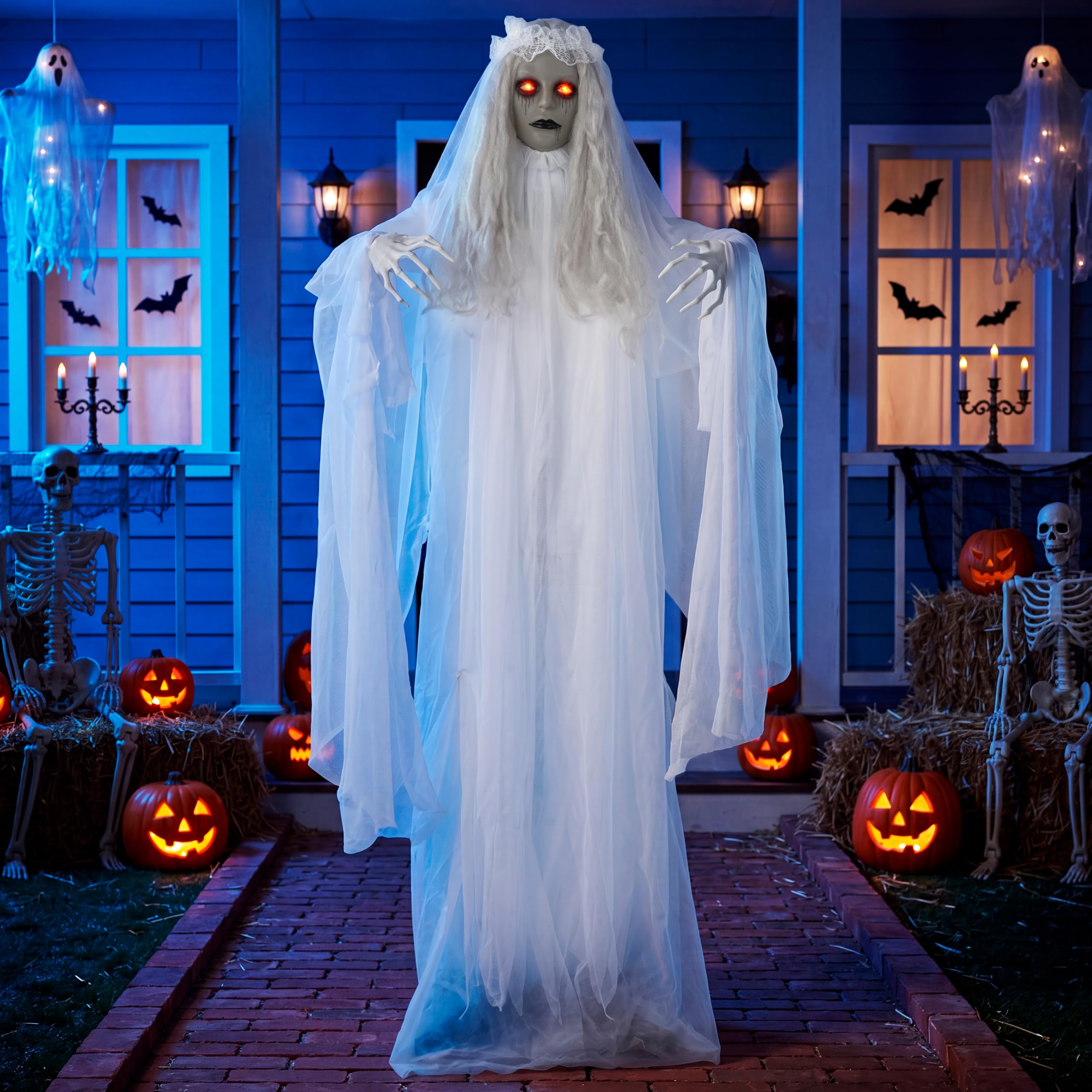 JOYIN Dekoracje na Halloween, dekoracja na zewnątrz, naturalna wielkość, dekoracja panny młodej, aktywna dźwięk, dekoracja na imprezę halloweenową z przerażającym dźwiękiem, straszne rekwizyty do