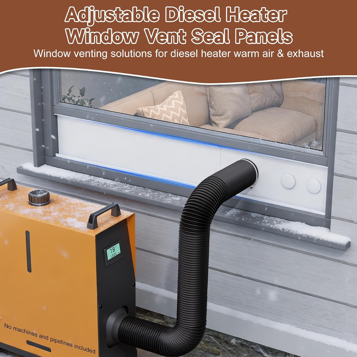 BJADE'S Diesel Heater Window Vent Kit,Universal Fits 3" & 1" Pipes,Adjustable Window Vent Seal Panels for Sliding Window Up to 39",with Stainless Steel Louvered Vent and Gaskets for Heat Resistant